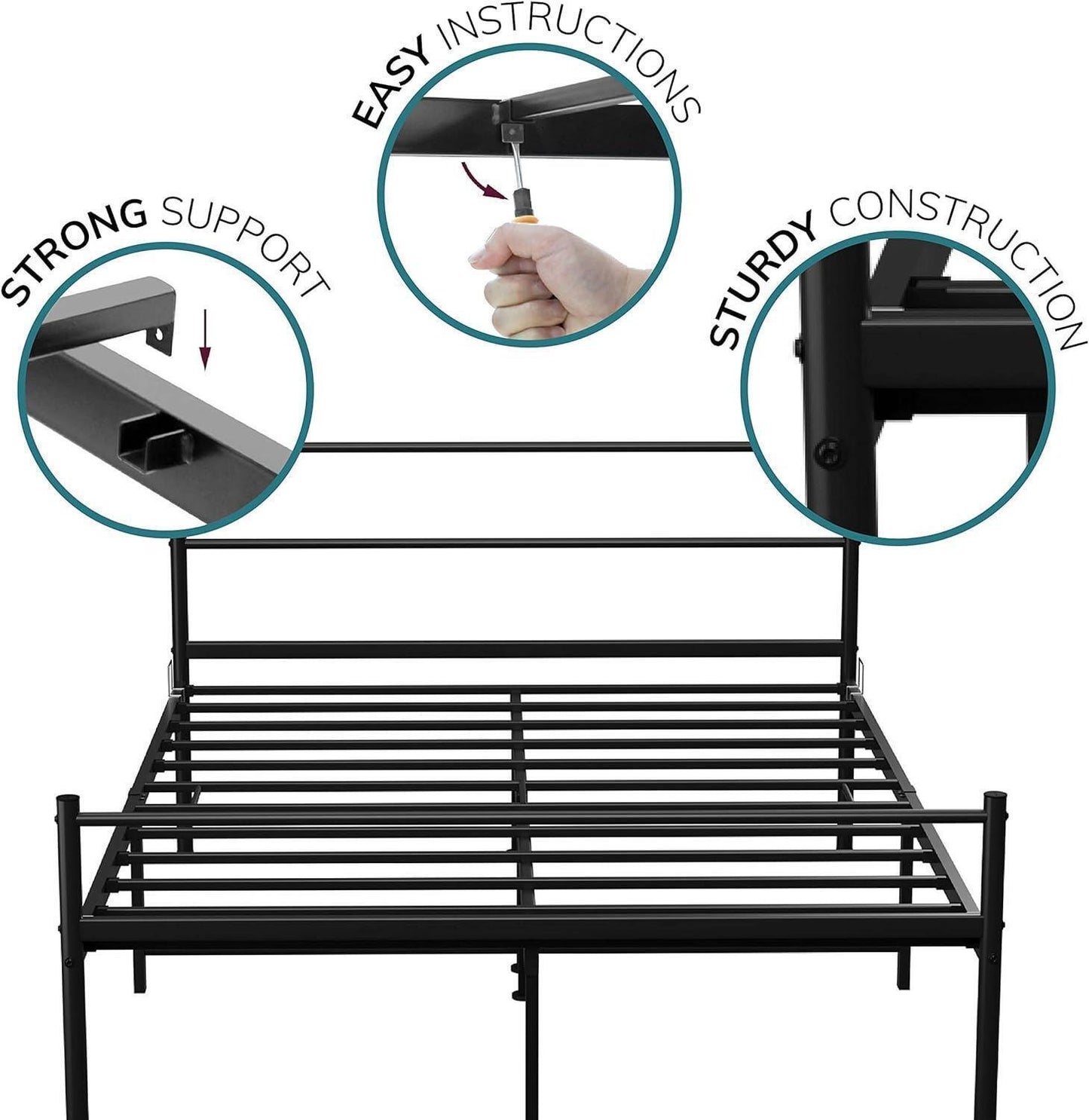 King Size Metal Bed Extra Strong Frame Stylish Bedroom Storage Modern Sturdy Design