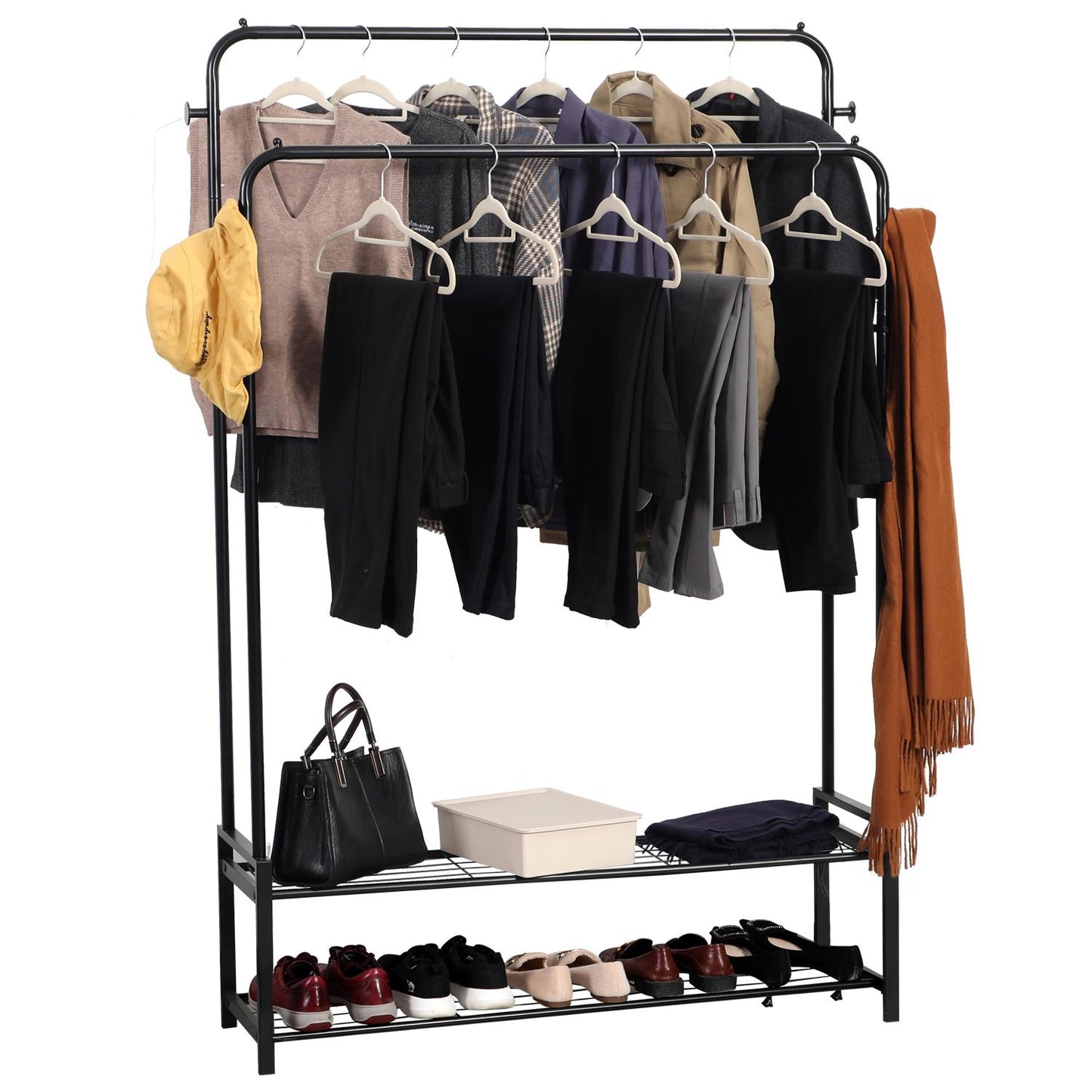 Freestanding Double Clothes Rail with Shoe Rack