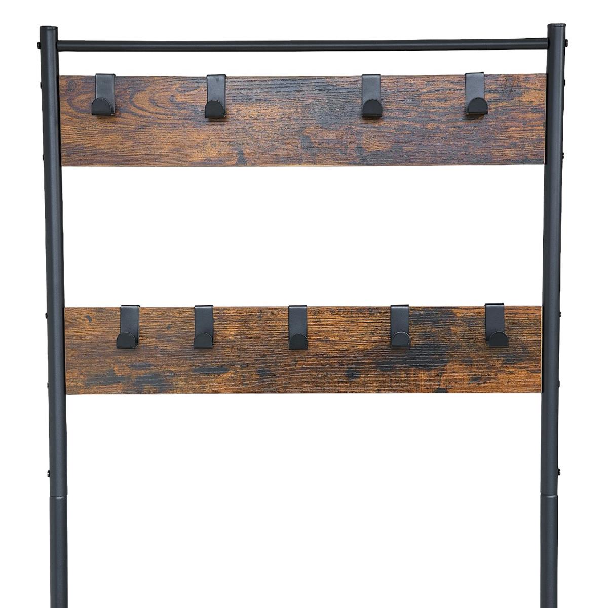 Multi function coat stand Black frame rustic brown wood