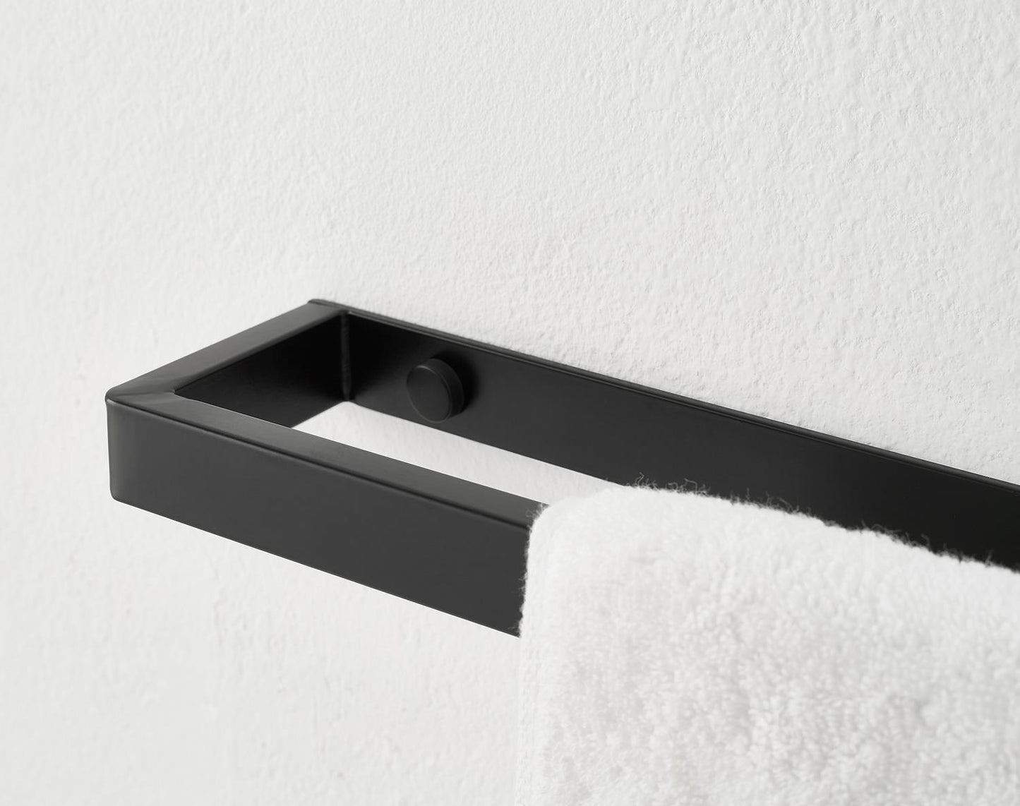 Wall Mounted Black Towel Holder 20cm Rectangle Rail
