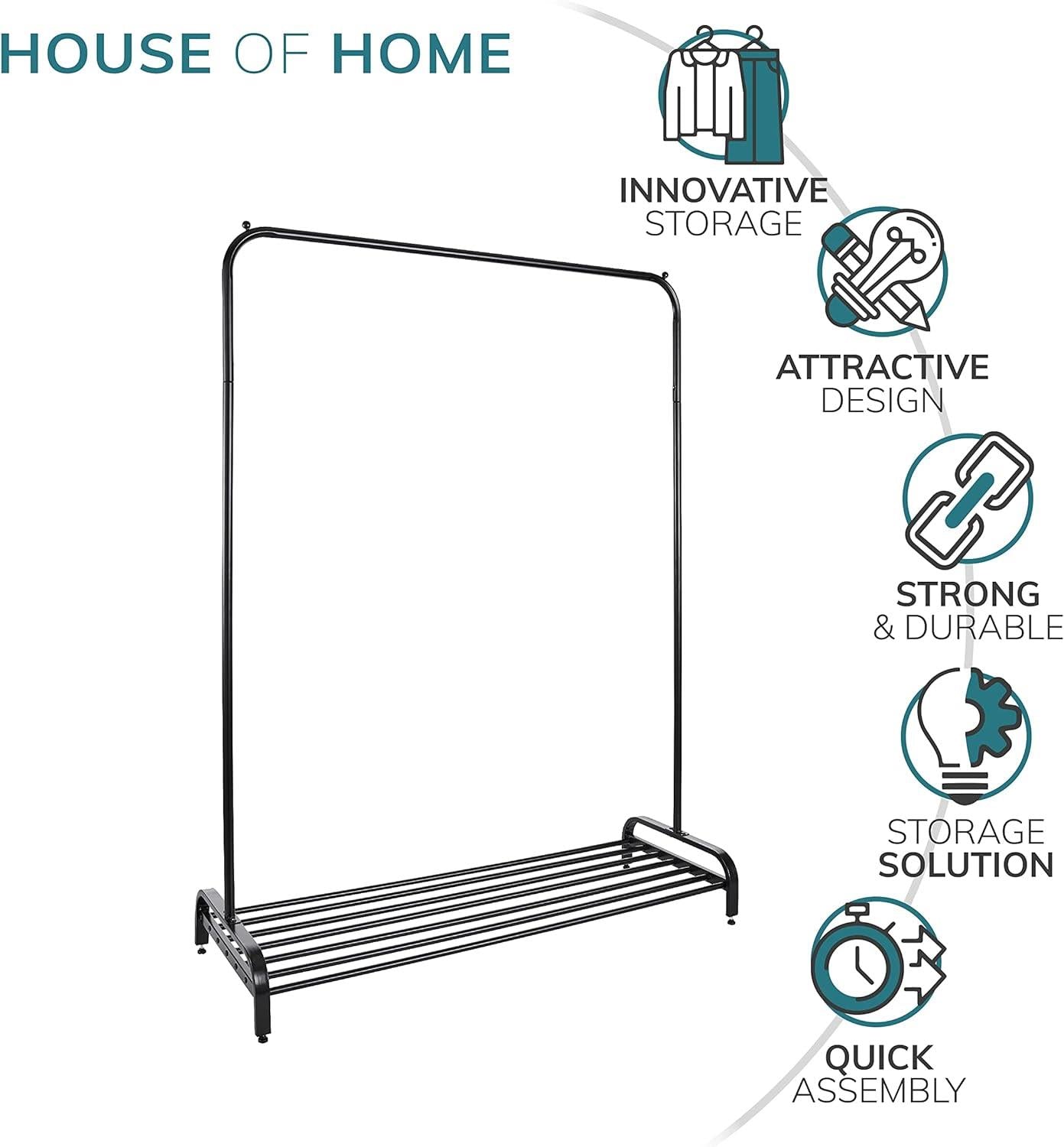 Clothes Rail Garment Rack With Shoe Storage Shelf Adjustable Feet Easy Build