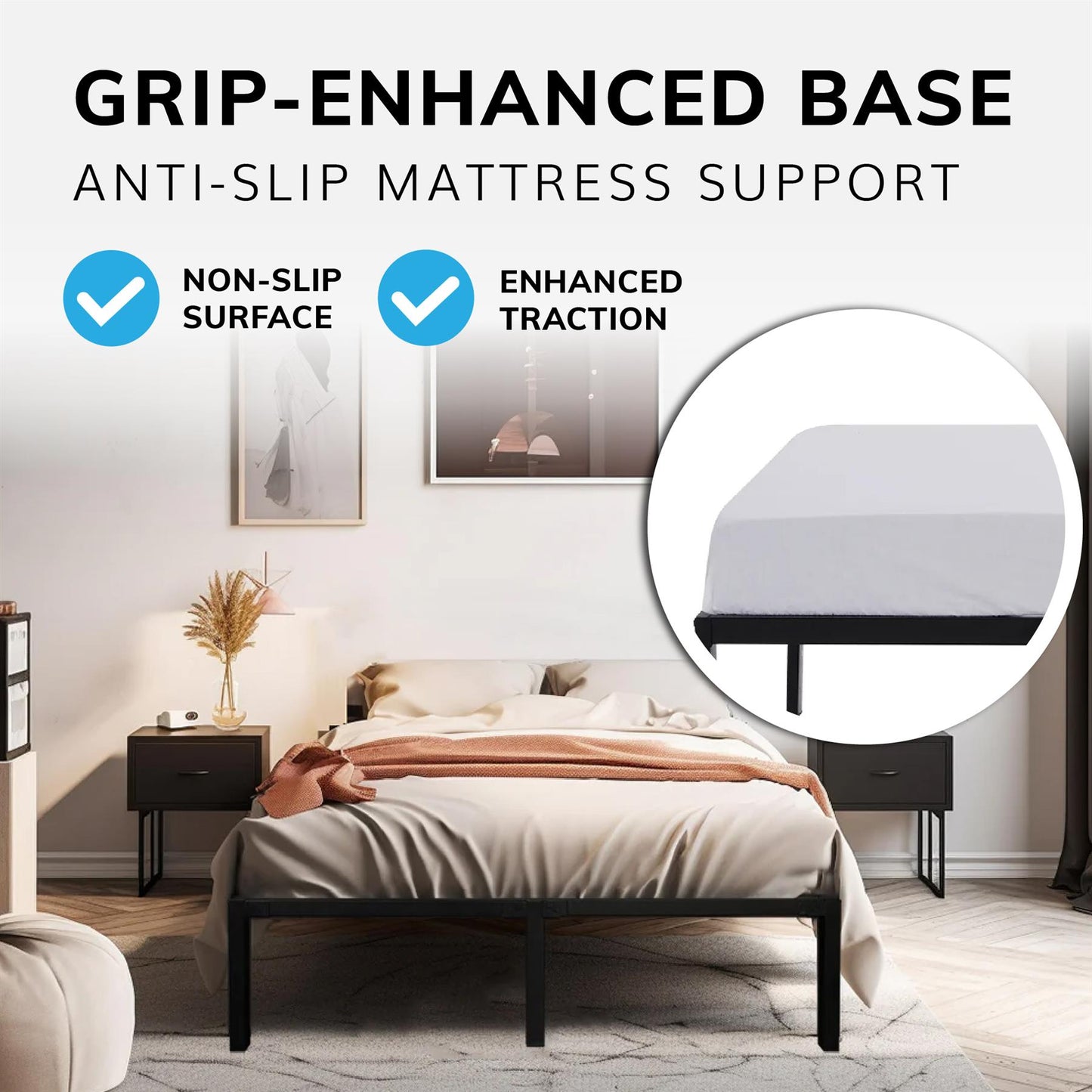 Double Metal Bed Frame Durable Black Powder Coating,