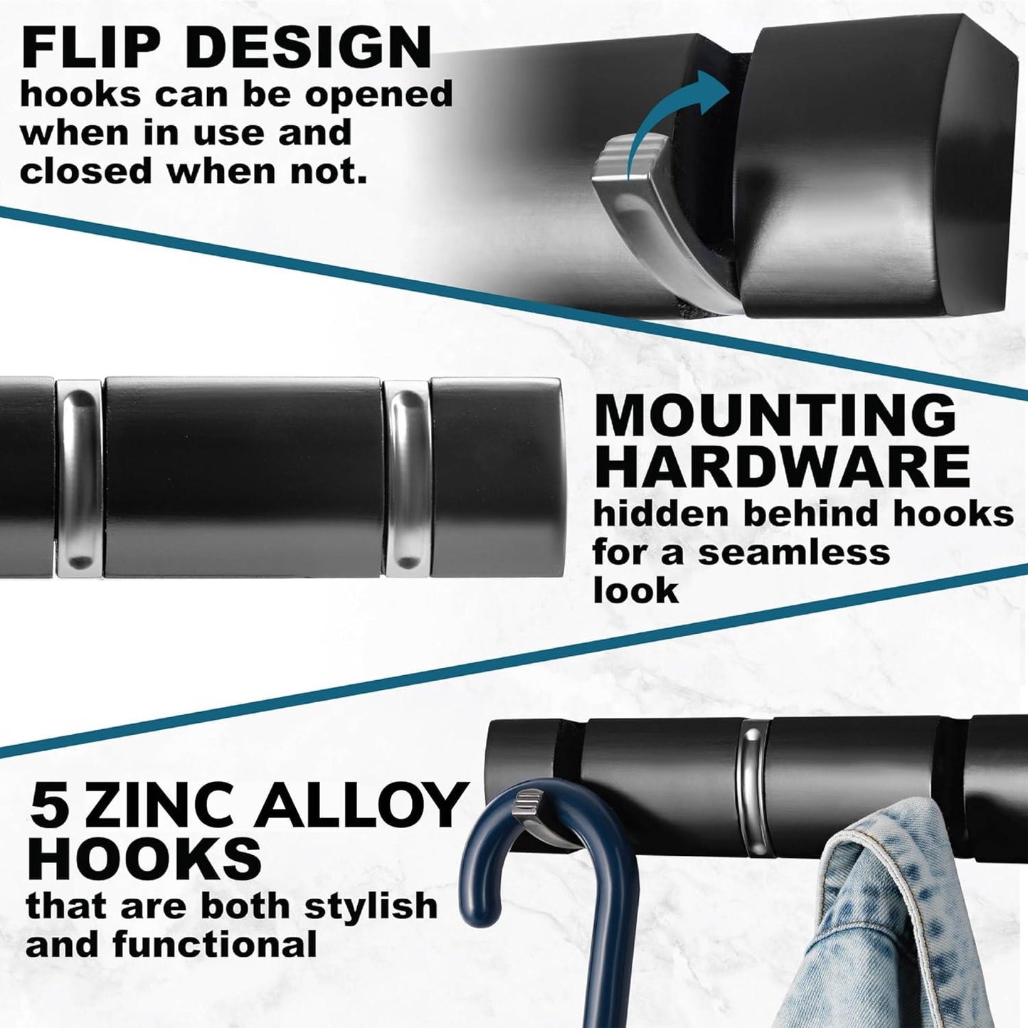 5 Door Hooks In Nickel On Grey Mountable Board