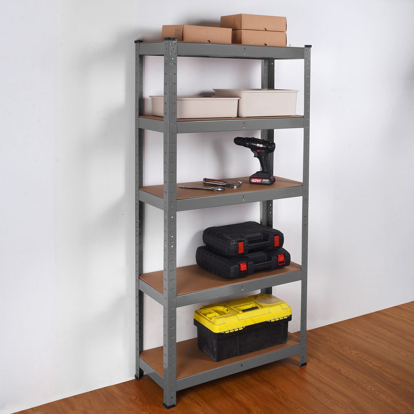 Heavy Duty Steel & MDF 5 Tier Racking in Grey
