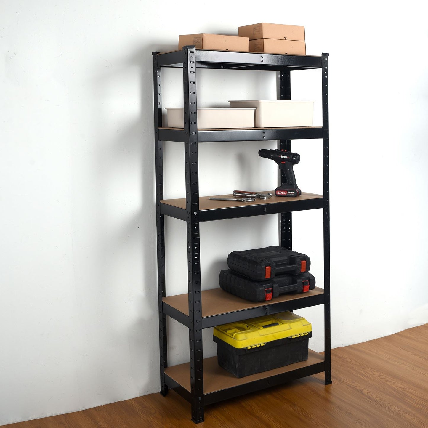 Heavy Duty Steel & MDF 5 Tier Racking Shelf in Black