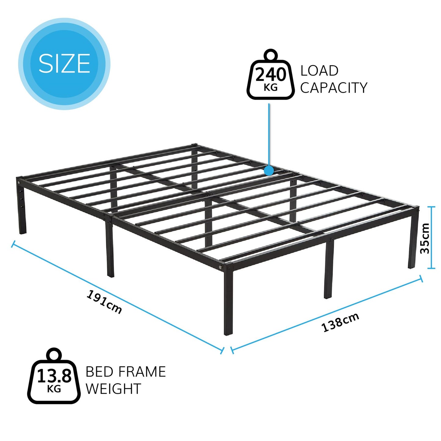Double Metal Bed Frame Durable Black Powder Coating,