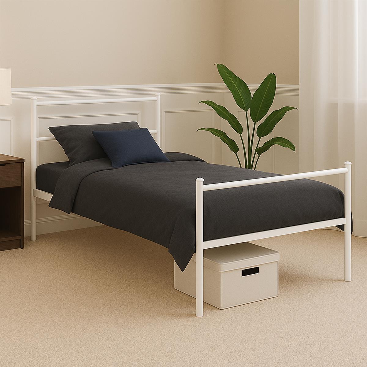Extra Strong Single Metal Bed Frame Kid Adult Bedroom White Easy Assembly