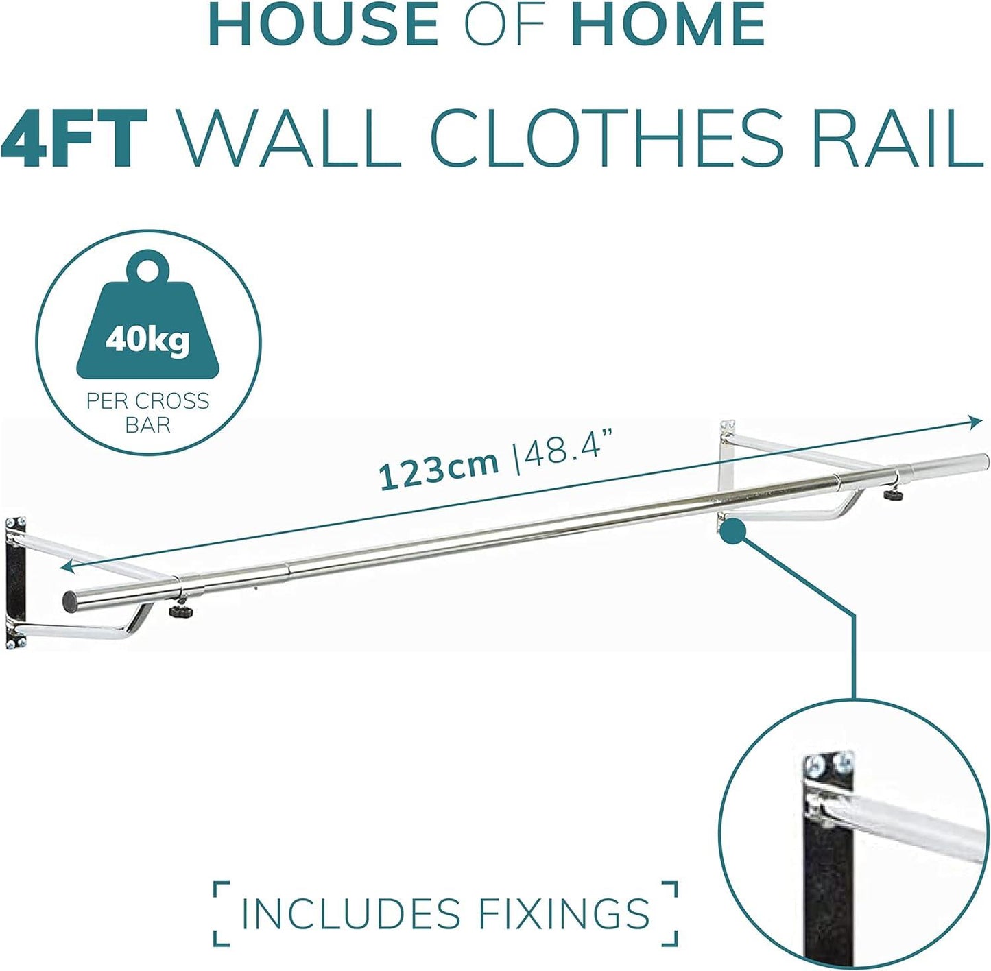 4ft Garment Rail In Black Powder Coating