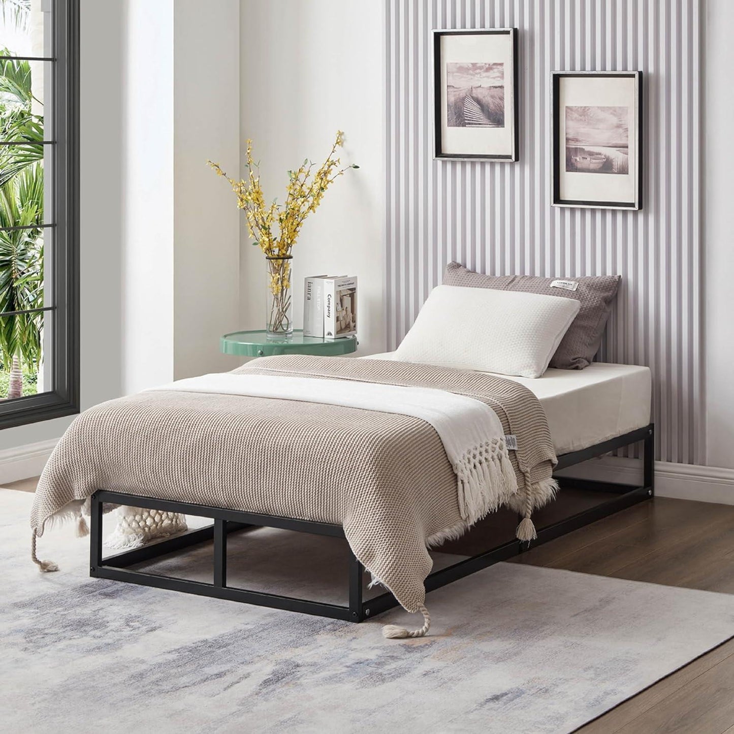 Single Metal Platform Bed Frame Square Tube