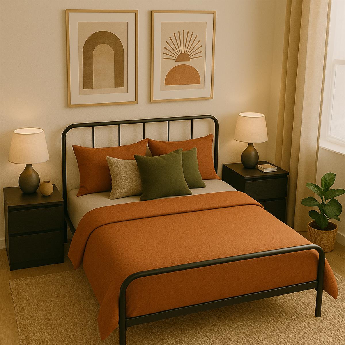 King Size Bed Frame Metal Rounded Headboard Easy Assembly Under Bed Base Storage