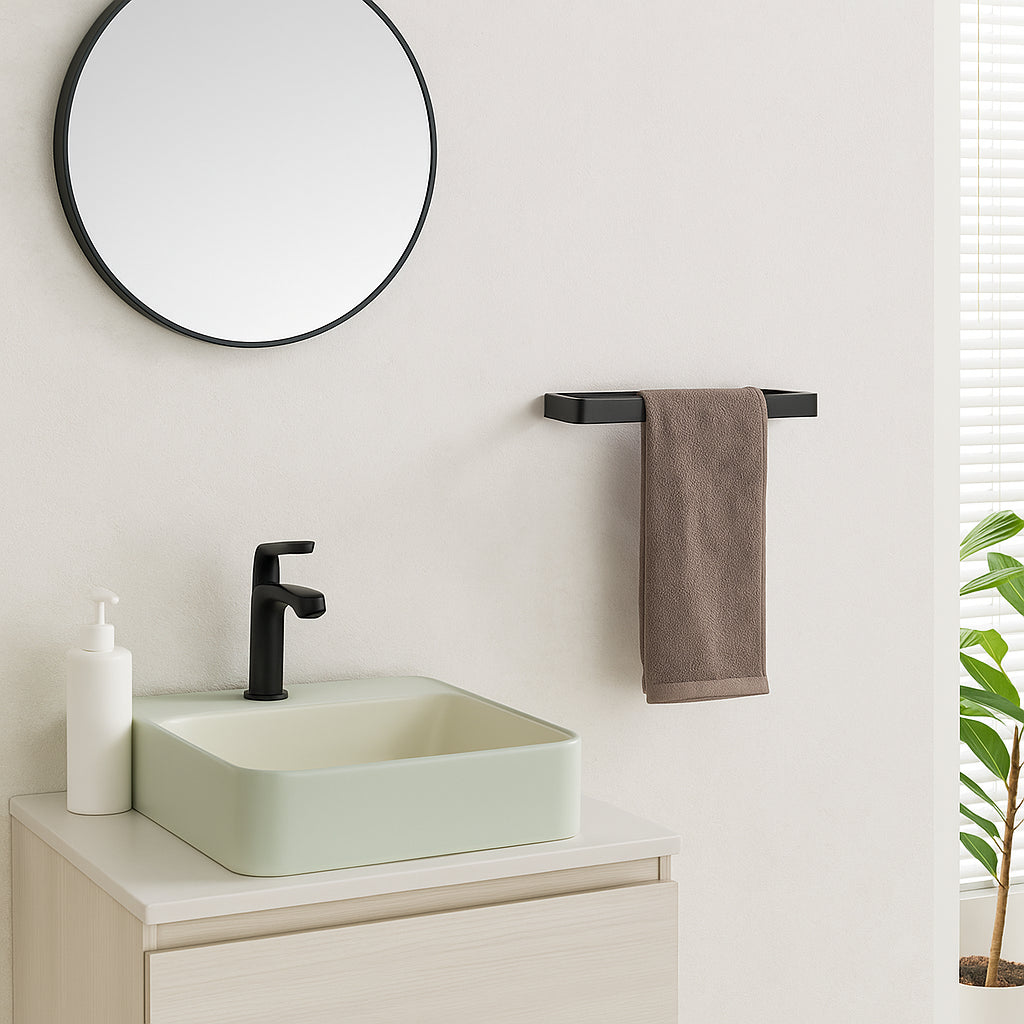 Wall Mounted Black Towel Holder 30cm Rectangle Rail