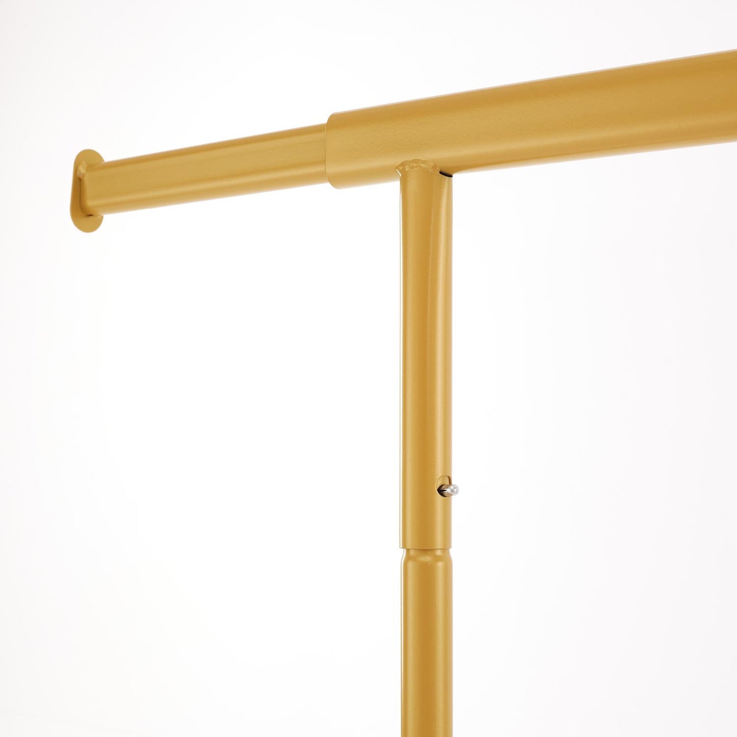 Heavy Duty Gold Clothes Rail Adjustable Width Height with Shelf, Locking Wheels