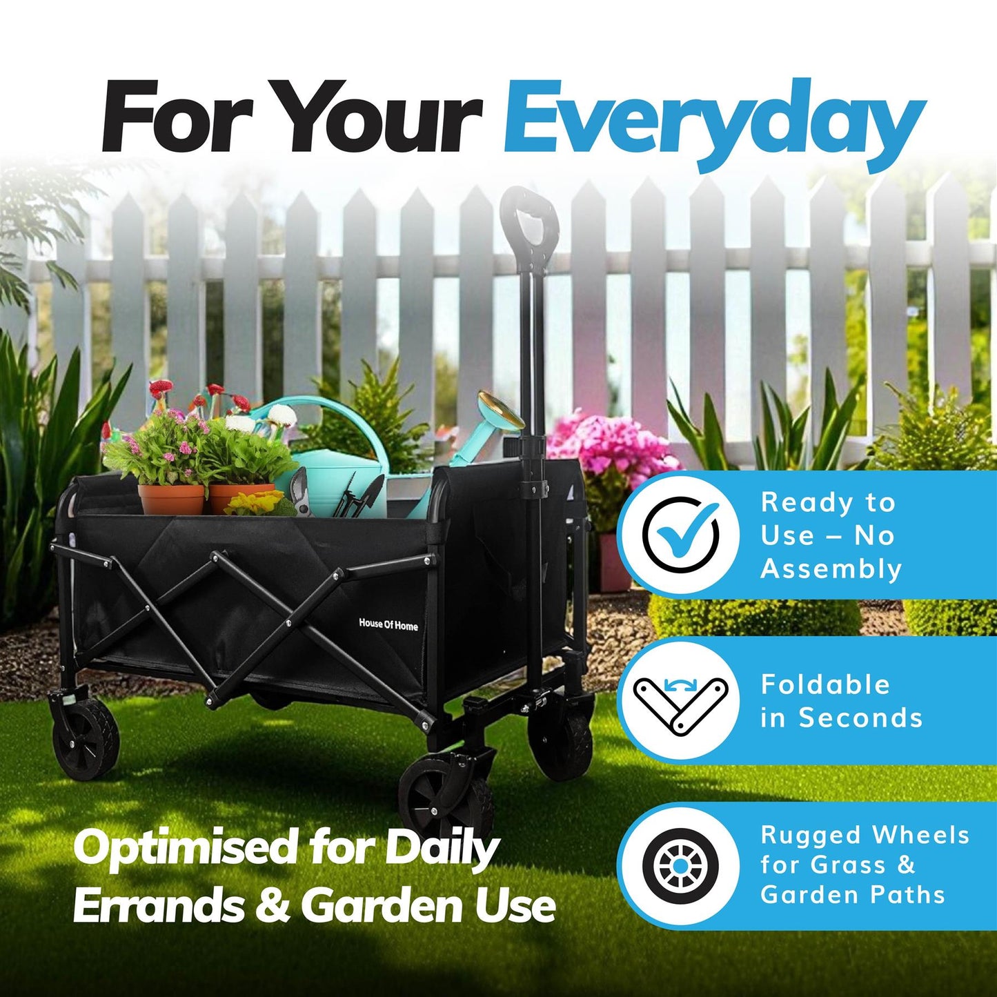 70L Foldable Utility Trolley Garden Home Camping Festivals No Assembly 100kg Load