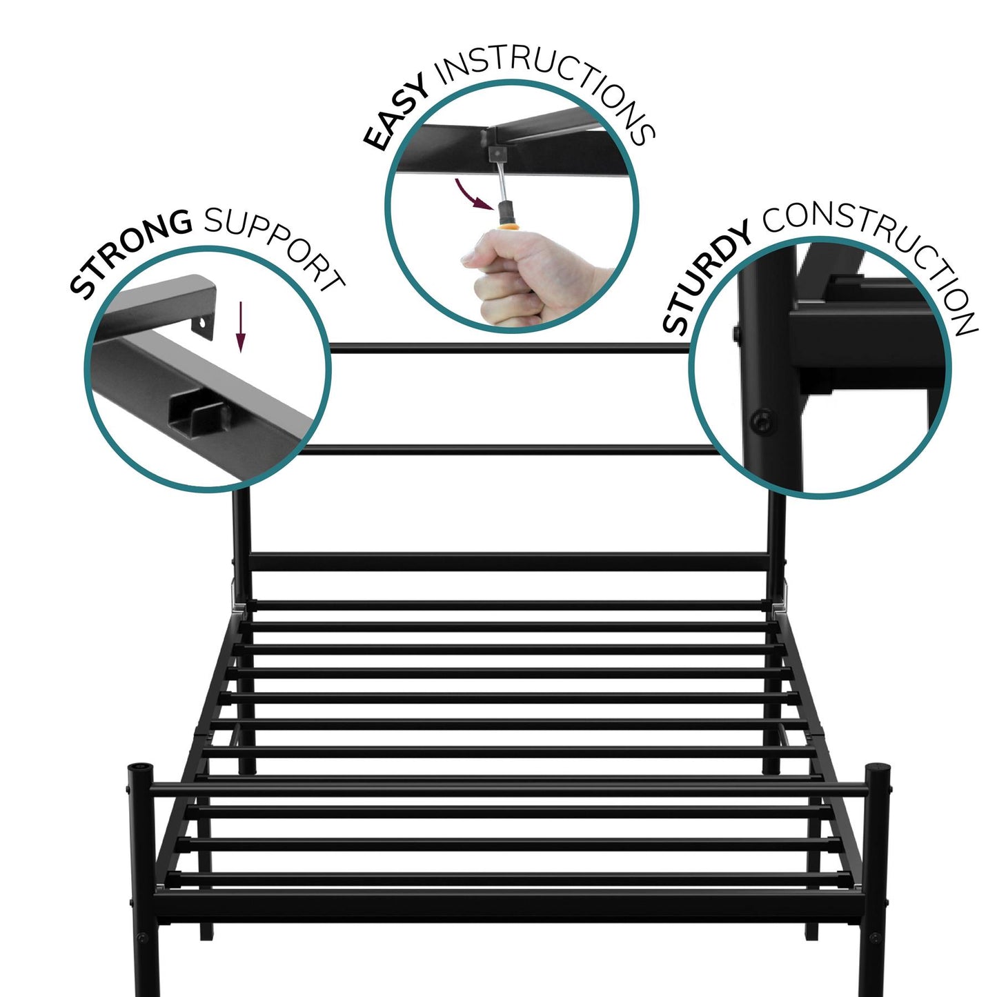 Single Metal Bed Frame Extra Strong Stylish Modern Bedroom Storage Sturdy Design