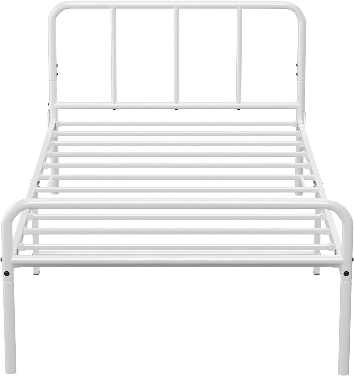 Single Bed Frame Metal Rounded Headboard Easy Assembly Bed Base Storage 6ftx3ft