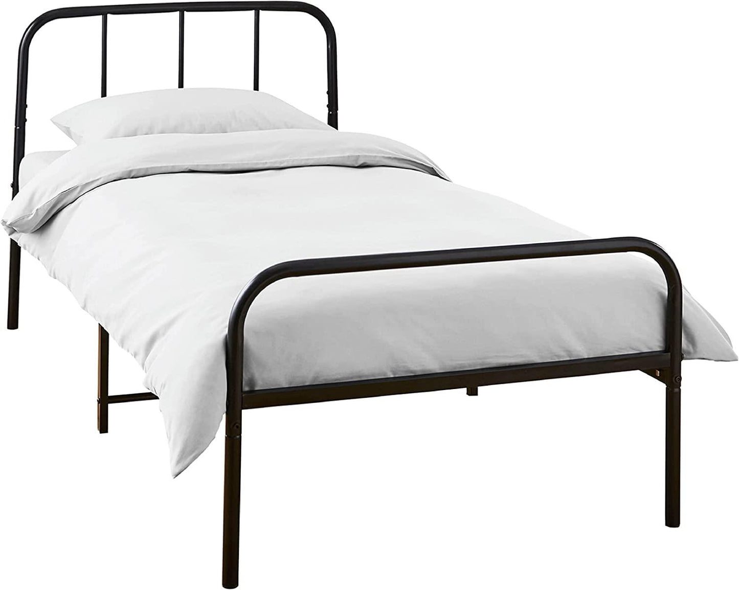 Single Bed Frame Metal Rounded Headboard Easy Assembly Under Bed Base Storage Space