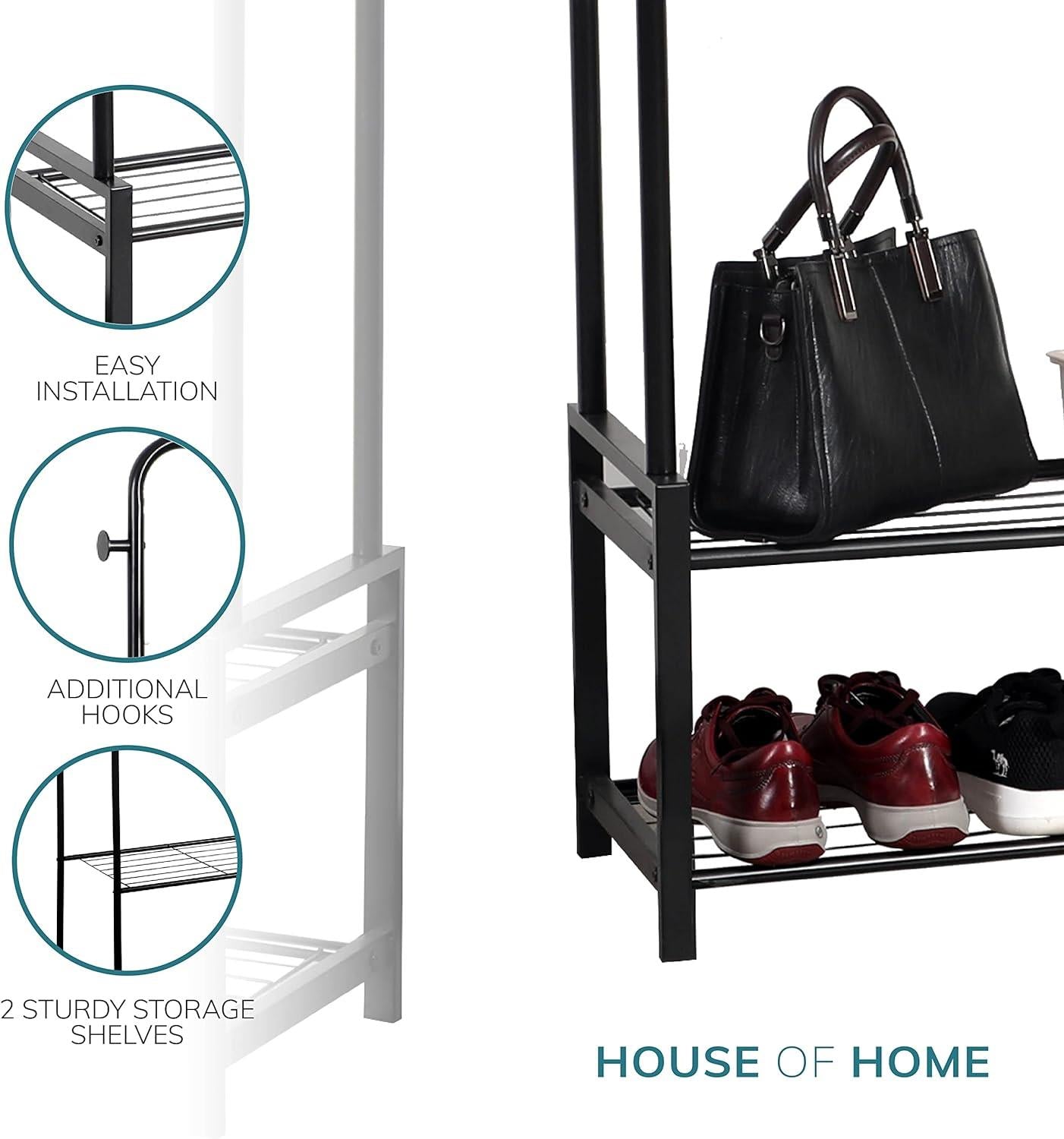 Freestanding Double Clothes Rail with Shoe Rack
