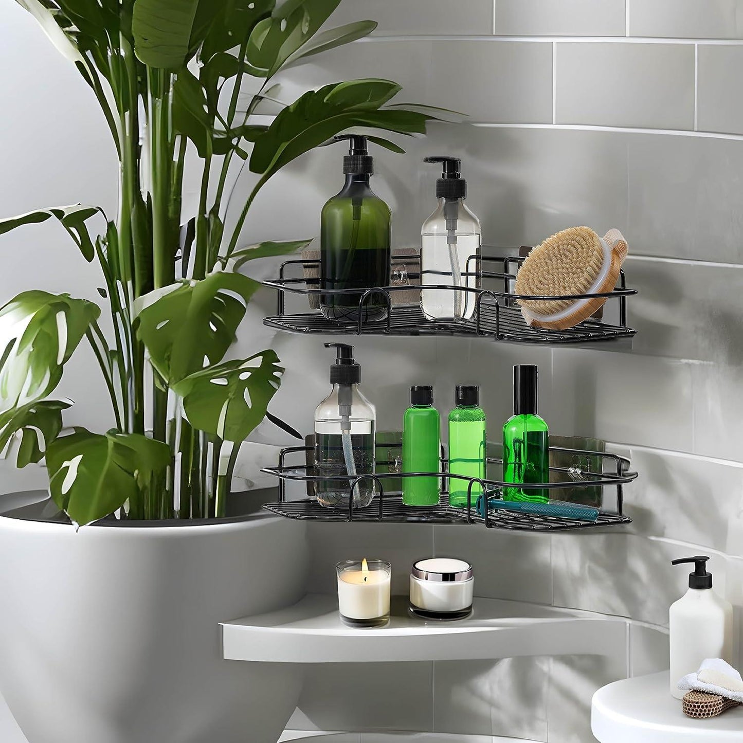 Set of 2 Corner Shower Caddy in Black Nano Coating