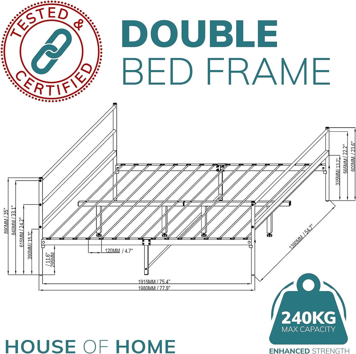 Double Metal Bed Frame Extra Strong Stylish Modern Bedroom Storage Sturdy Design