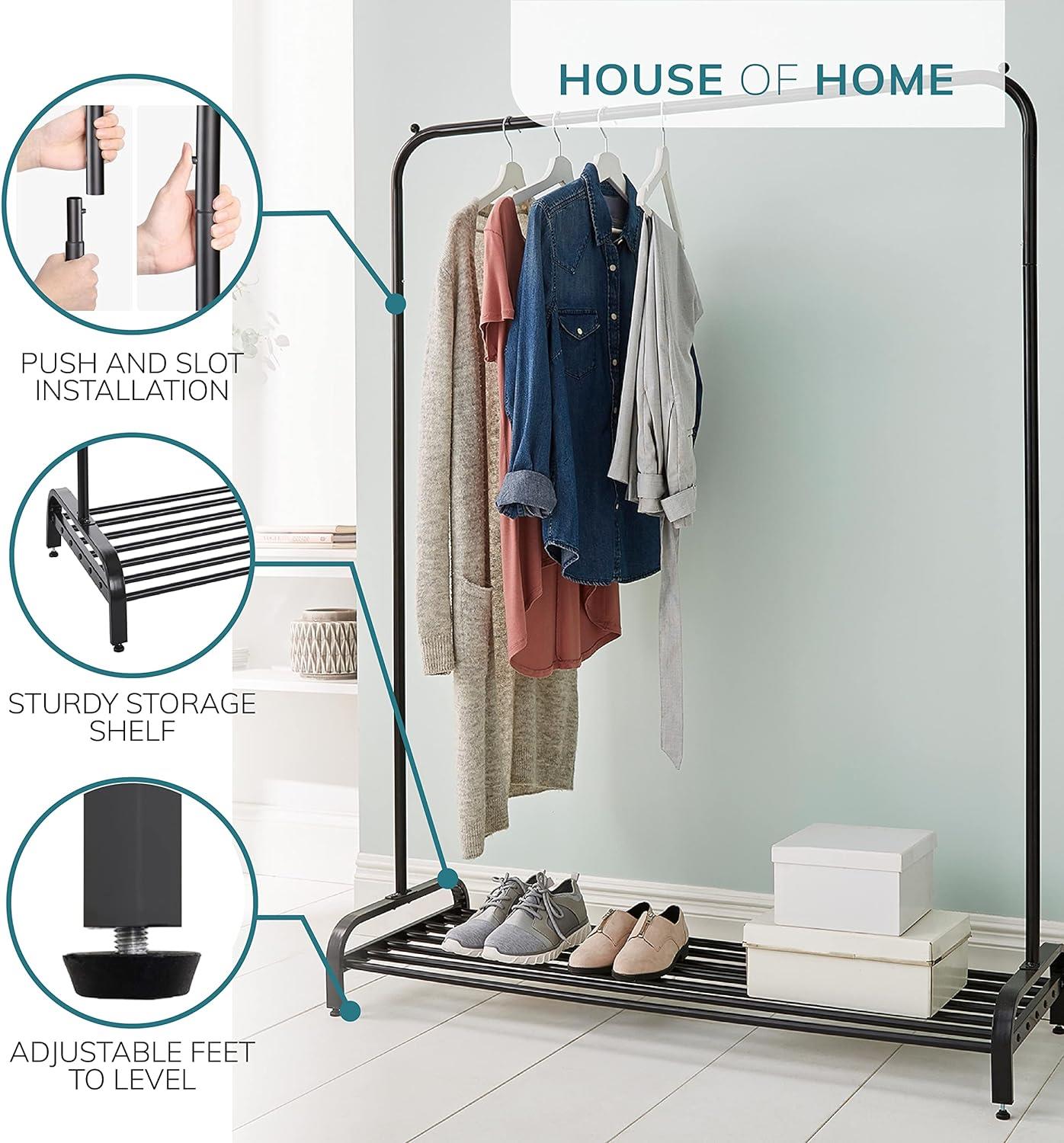Clothes Rail Garment Rack With Shoe Storage Shelf Adjustable Feet Easy Build