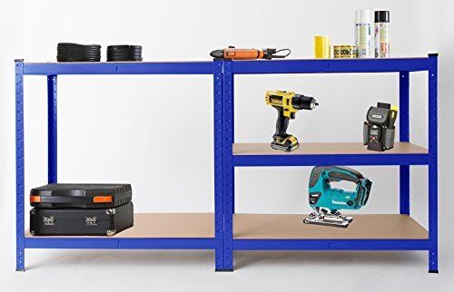 Heavy Duty Steel 5 Tier Racking & Storage Shelves or Workbench - Large 875kg Capacity (Blue)