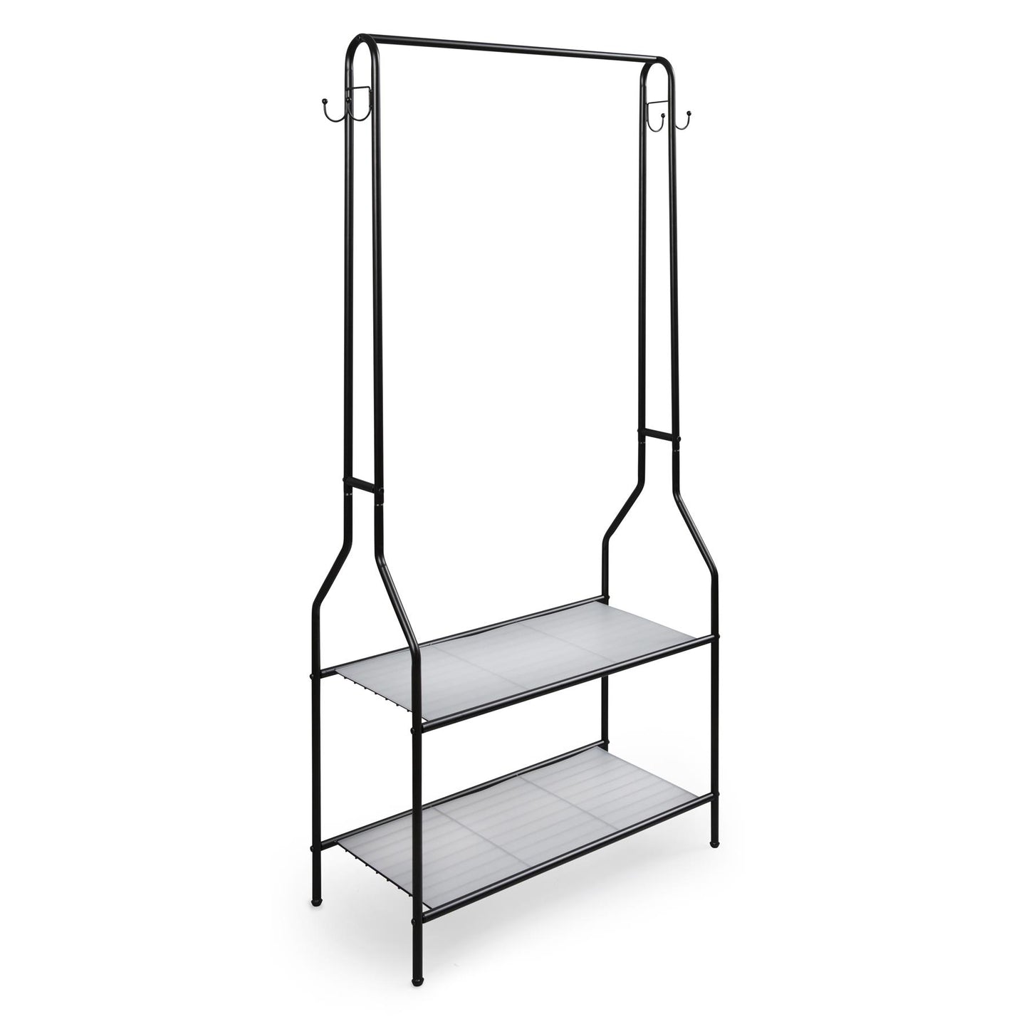 Clothes Rail Black With Two Shelves in Black Powder Coating