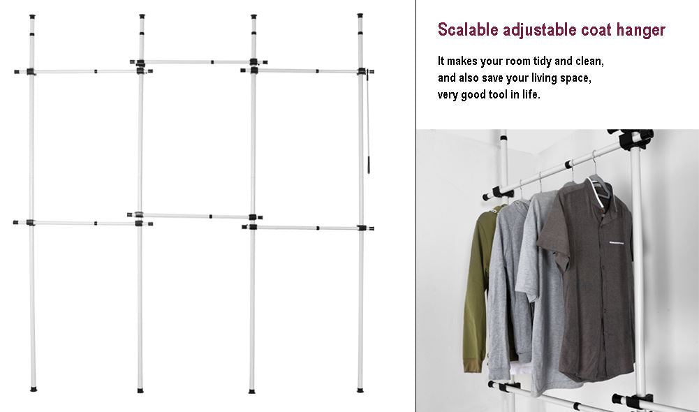 Triple Telescopic Wardrobe Organiser Hanging Rail Clothes Rack Adjustable Storage Shelving