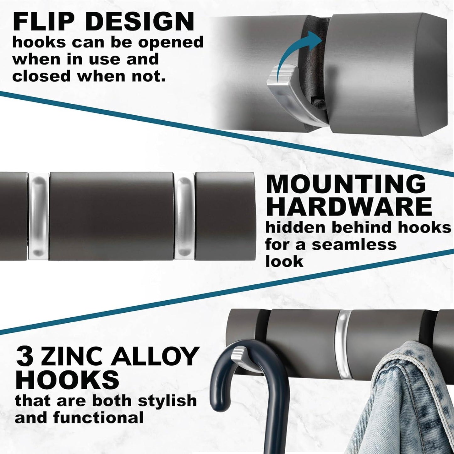 3 Door Hooks In Nickel On Grey Mountable Board
