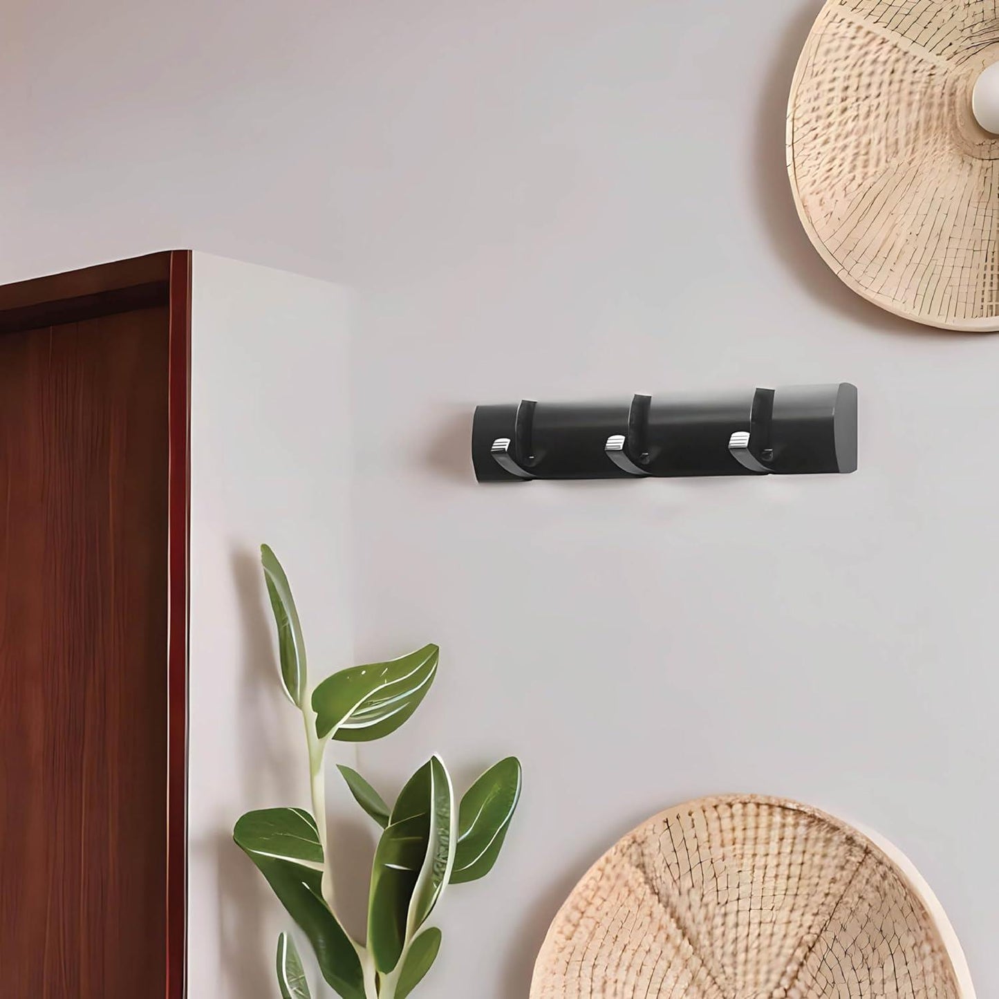 3 Door Hooks In Nickel On Black Mountable Board