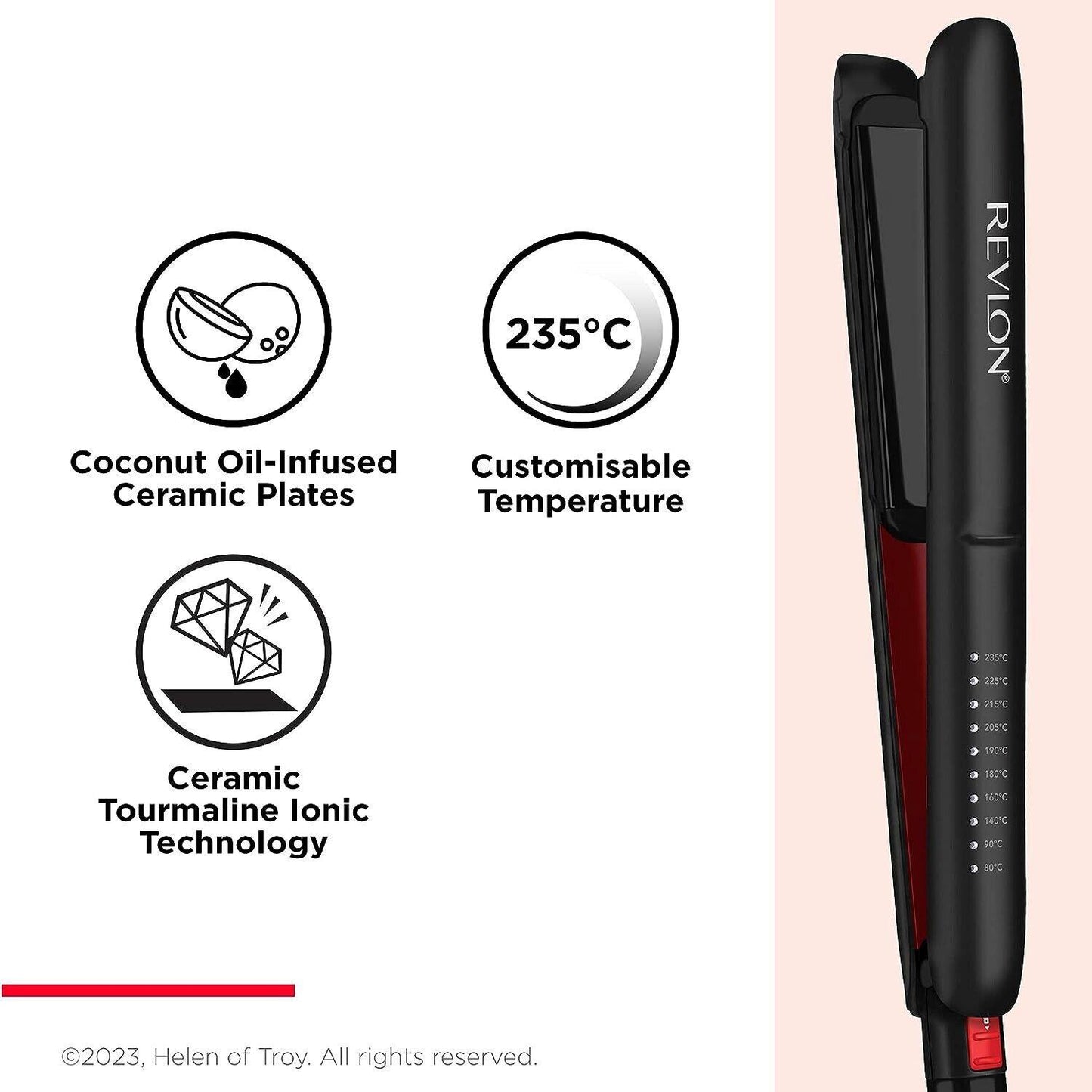 REVLON Smoothstay 25mm Coconut Oil-Infused Straightener + Travel Pouch