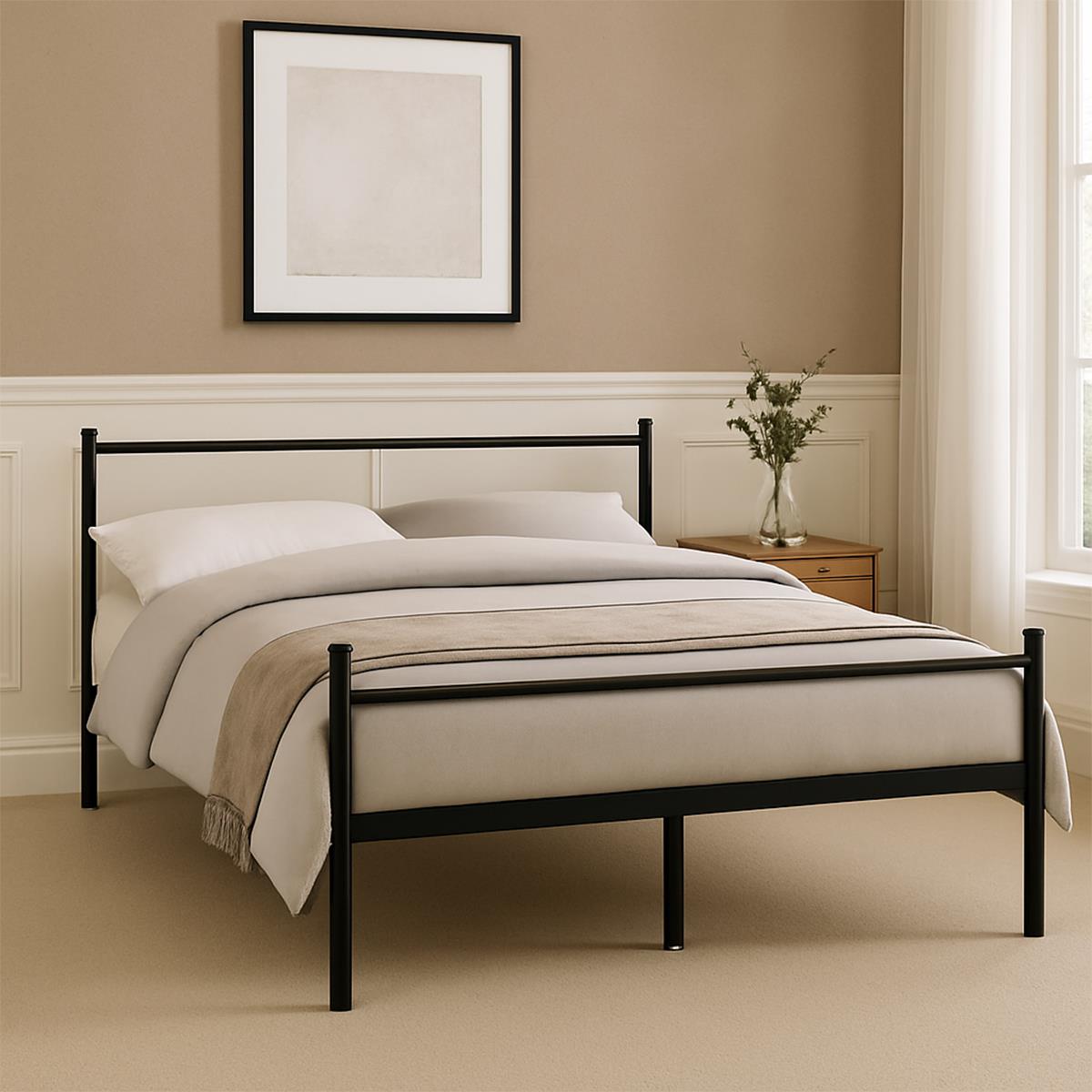 King Size Metal Bed Extra Strong Frame Stylish Bedroom Storage Modern Sturdy Design
