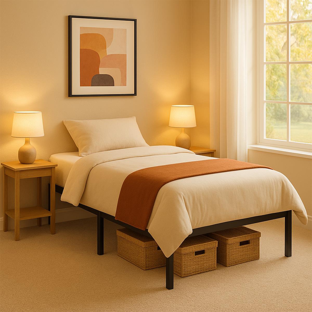 Single Metal Bed Frame Durable Black Powder Coating, 198 x 91 x 40 cm