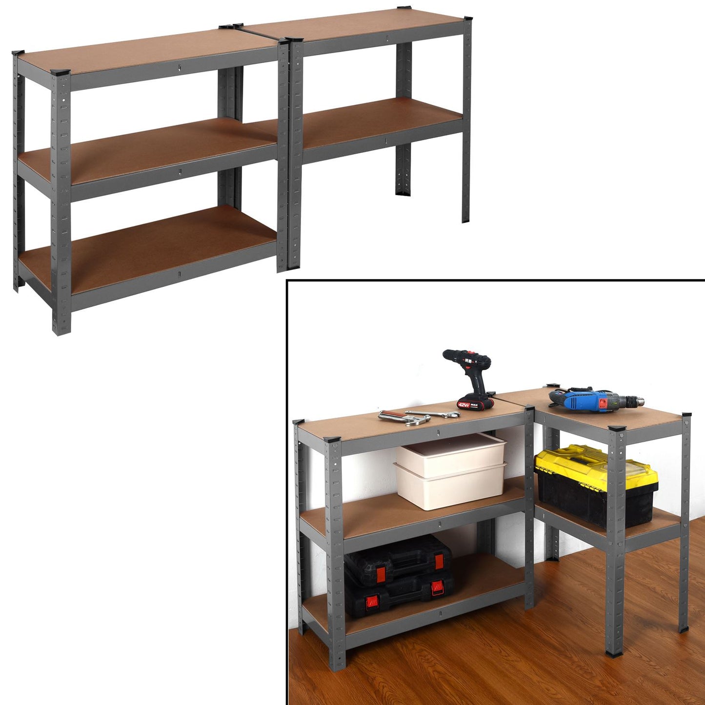 Heavy Duty Steel & MDF 5 Tier Racking in Grey
