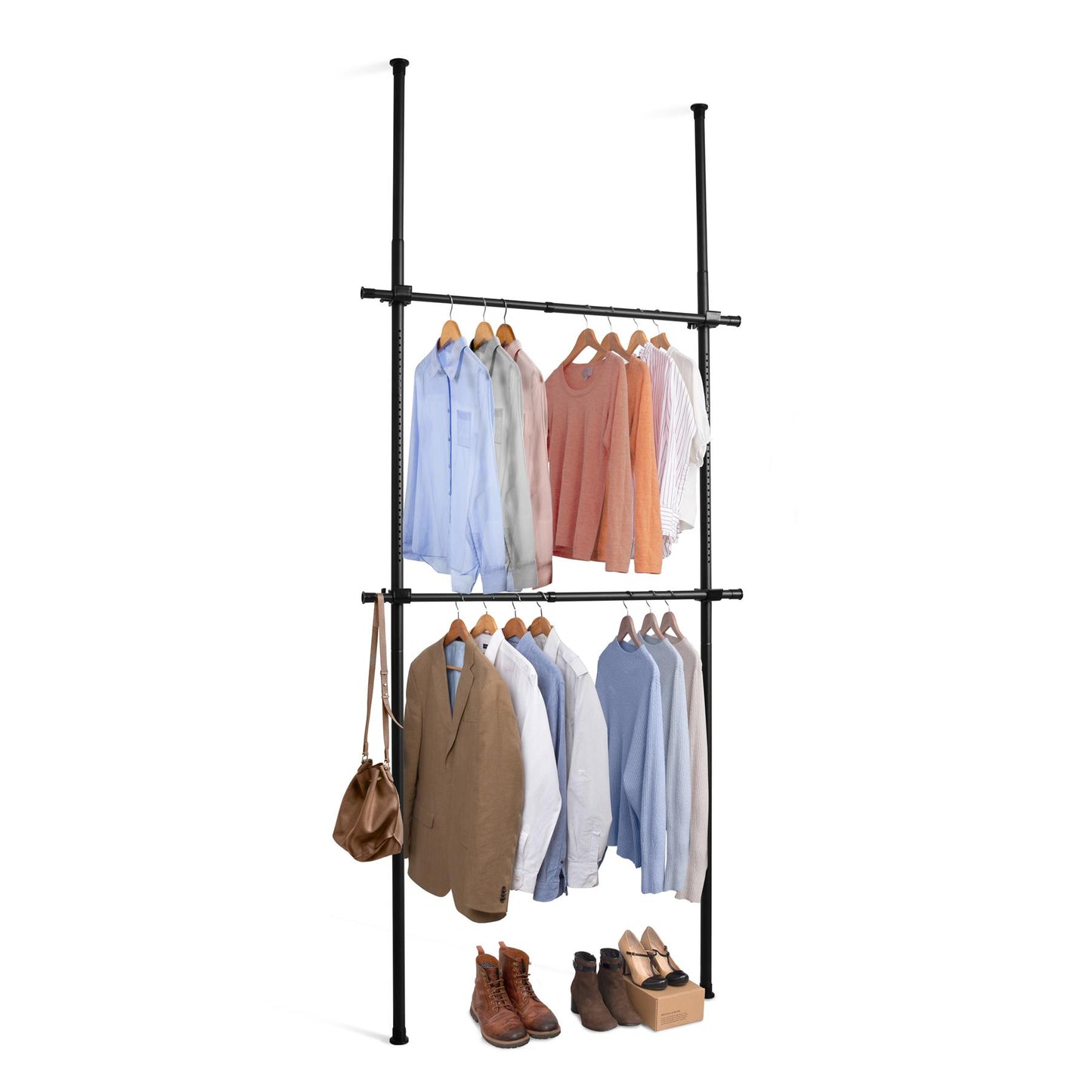 Telescopic Portable indoor garment rack tools in matt black