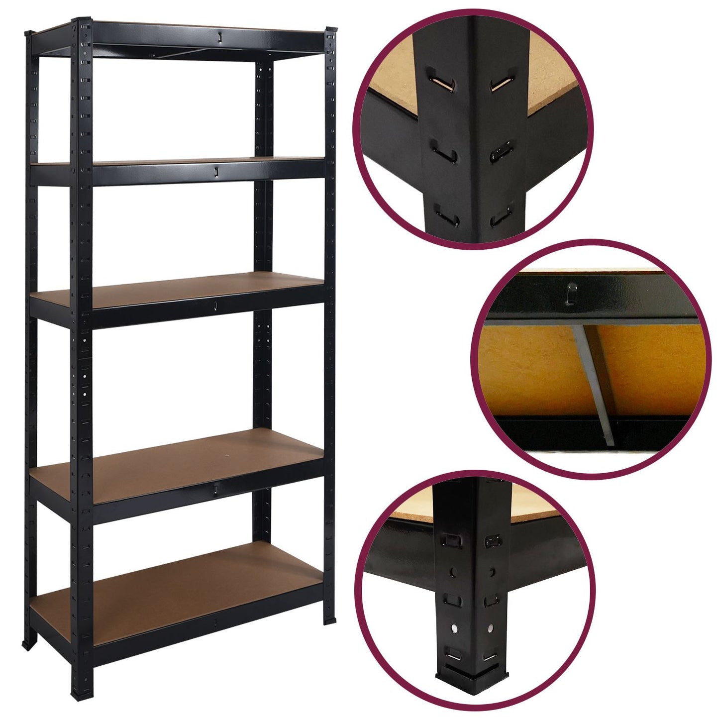 Heavy Duty Steel & MDF 5 Tier Racking Shelf in Black