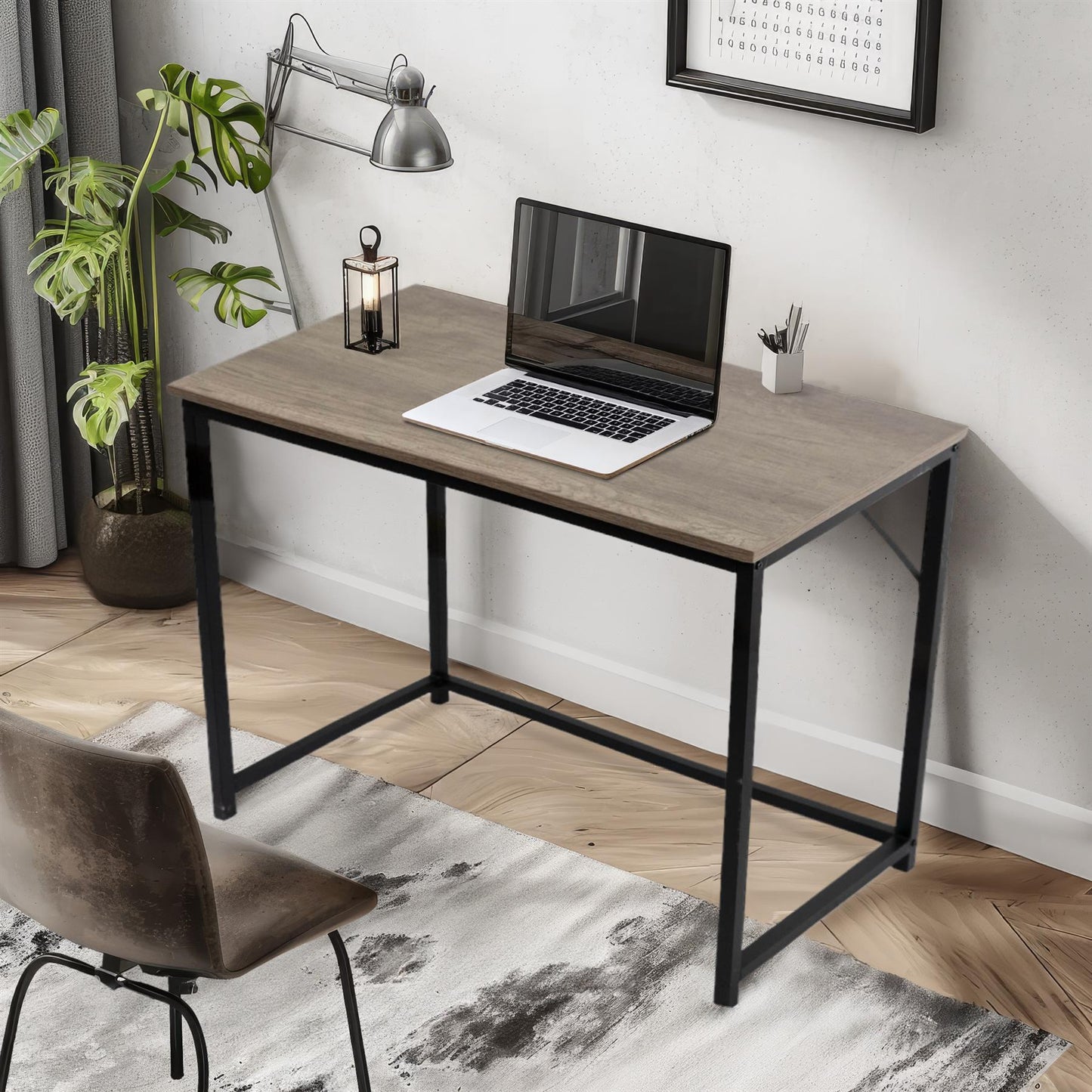 Medium Rustic grey top with black coated metal frame 100cm