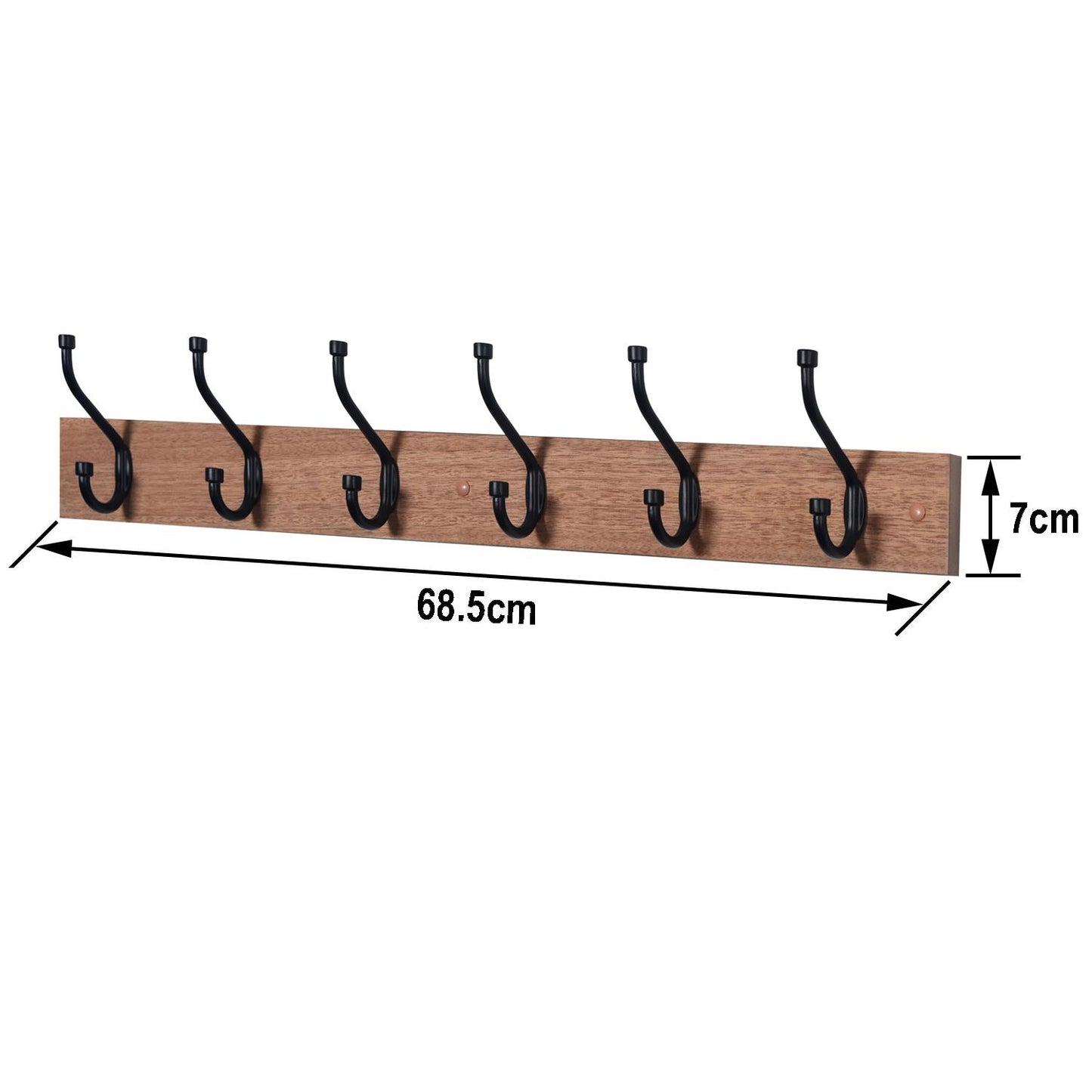 6 BLACK HOOKS ON OAK FINISH