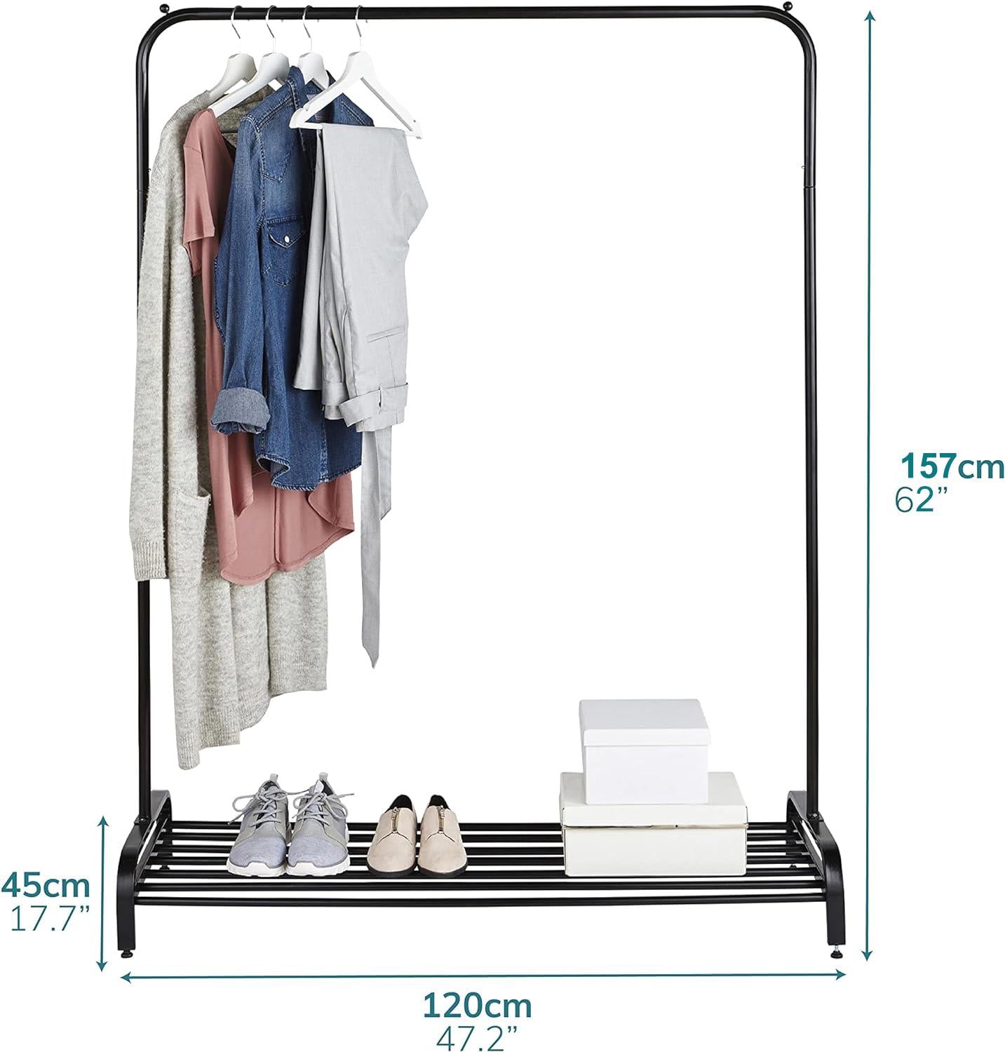 Clothes Rail Garment Rack With Shoe Storage Shelf Adjustable Feet Easy Build