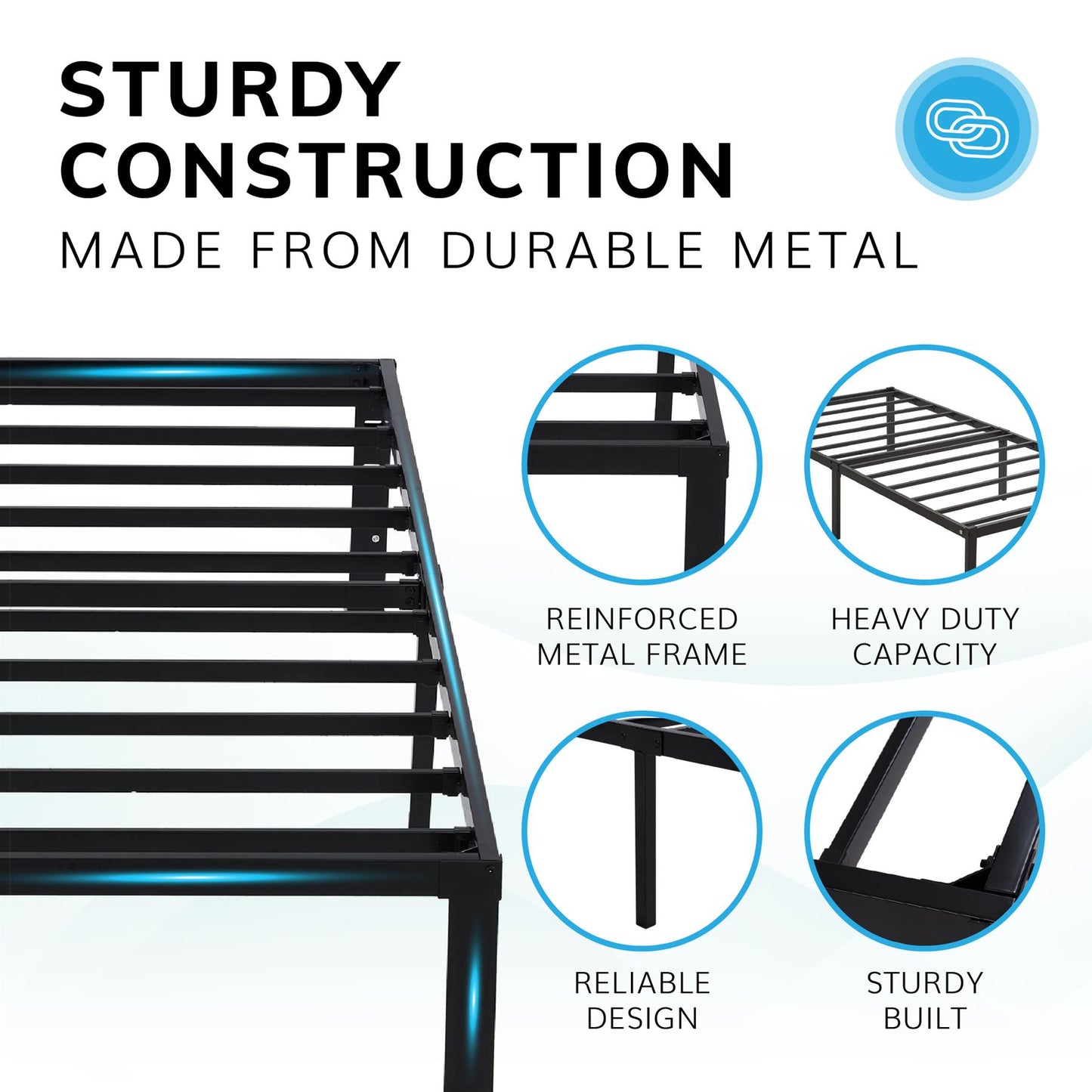 King Size Metal Bed Frame Durable Black Powder Coating,