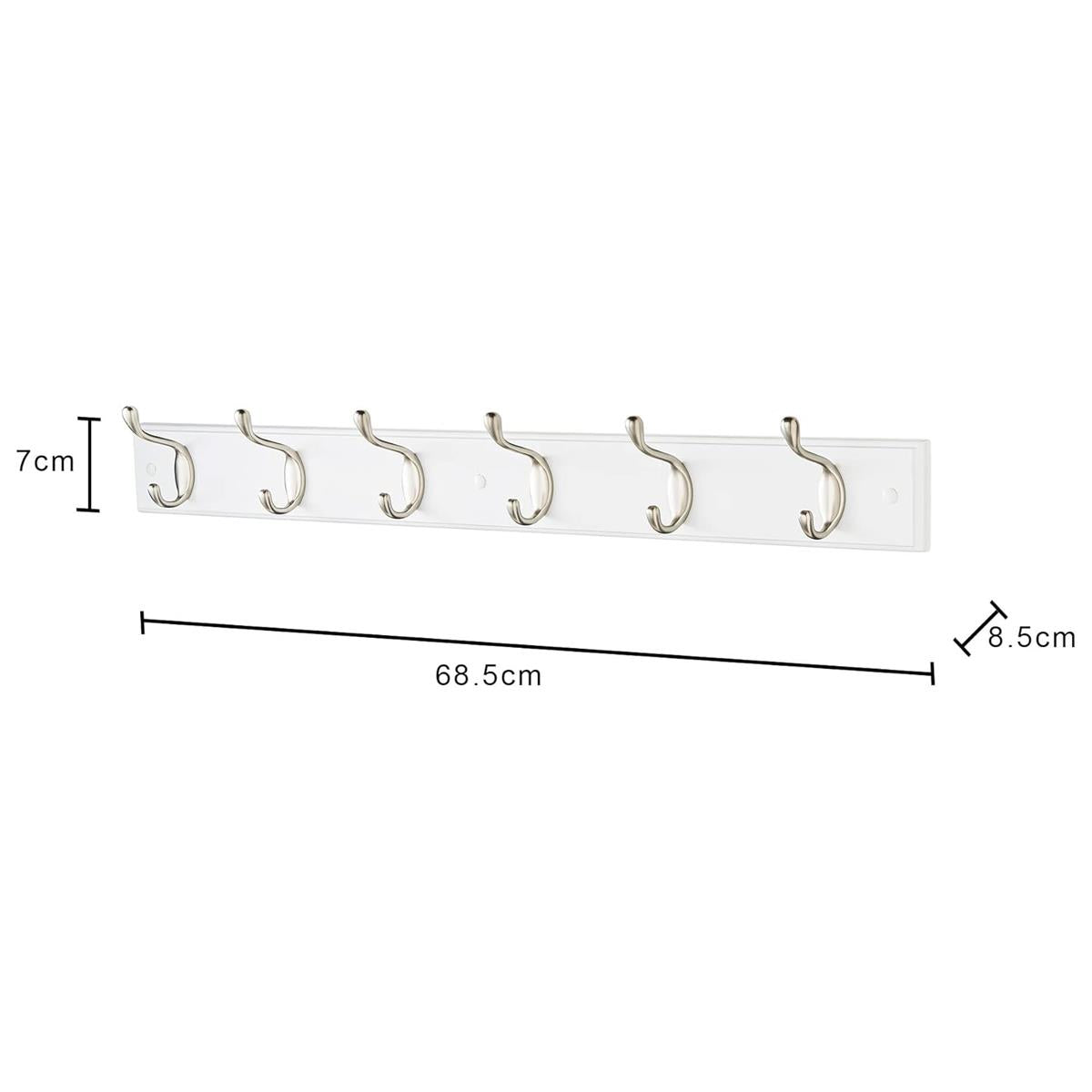 Quality 6 Double Coat Hooks Wall Or Door Mountable With Fixings WHITE
