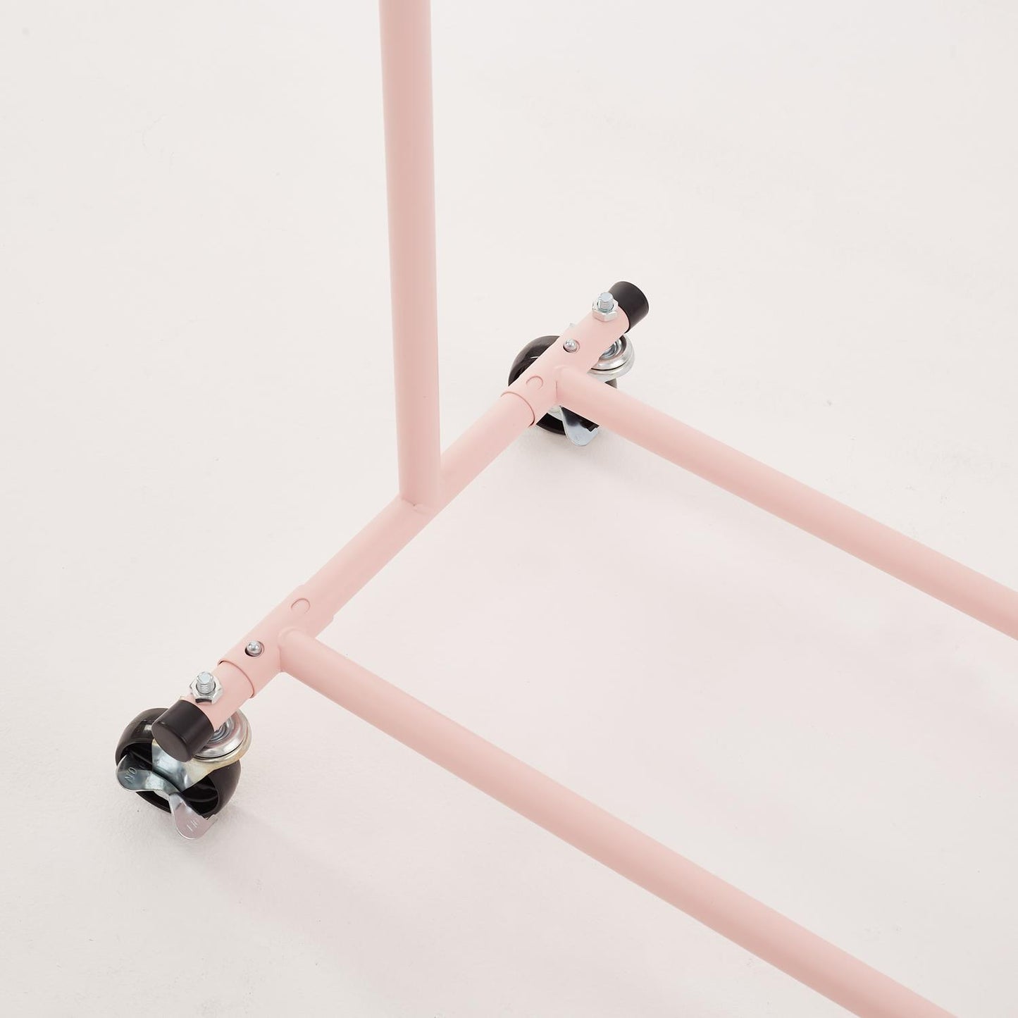 Heavy Duty Pink Clothes Rail Adjustable Width Height with Shelf, Locking Wheels