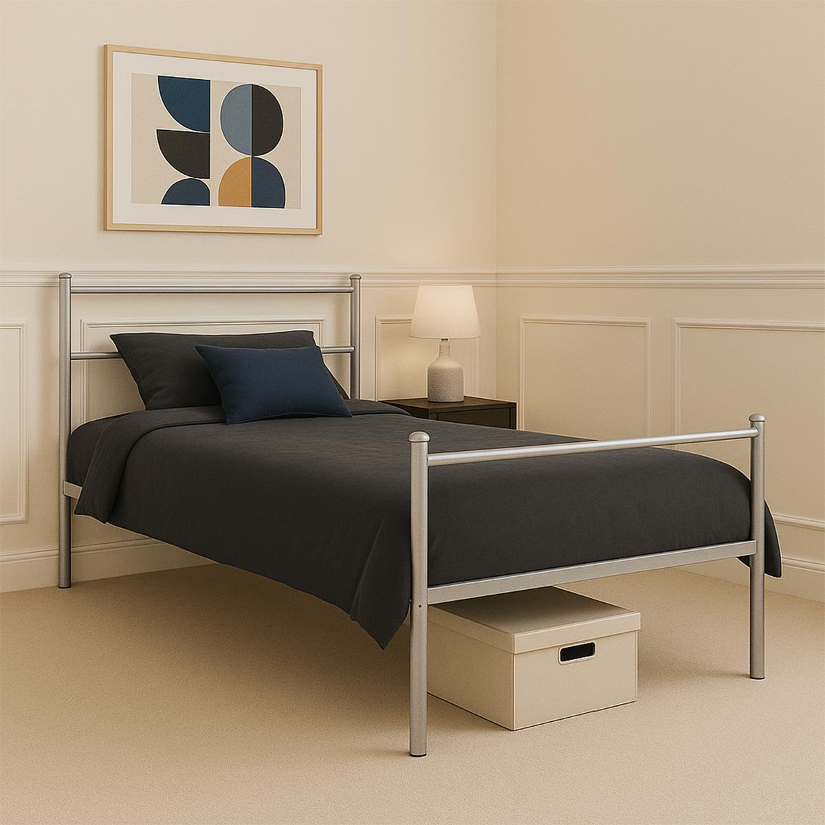 Extra Strong Single Metal Bed Frame Kid Adult Bedroom Silver Easy Assembly