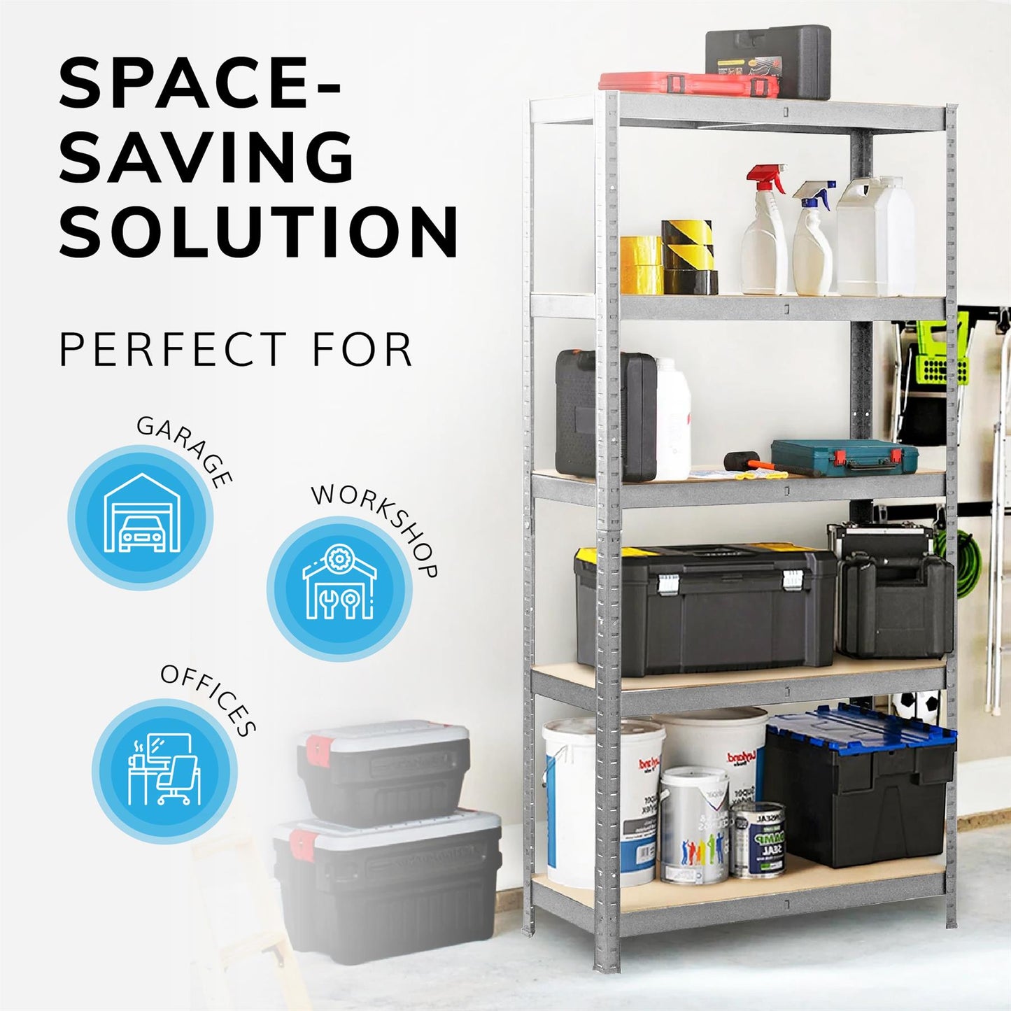 Boltless 5 Tier Shelving Racking Heavy Duty Steel Shelf Unit Shed Garage Home