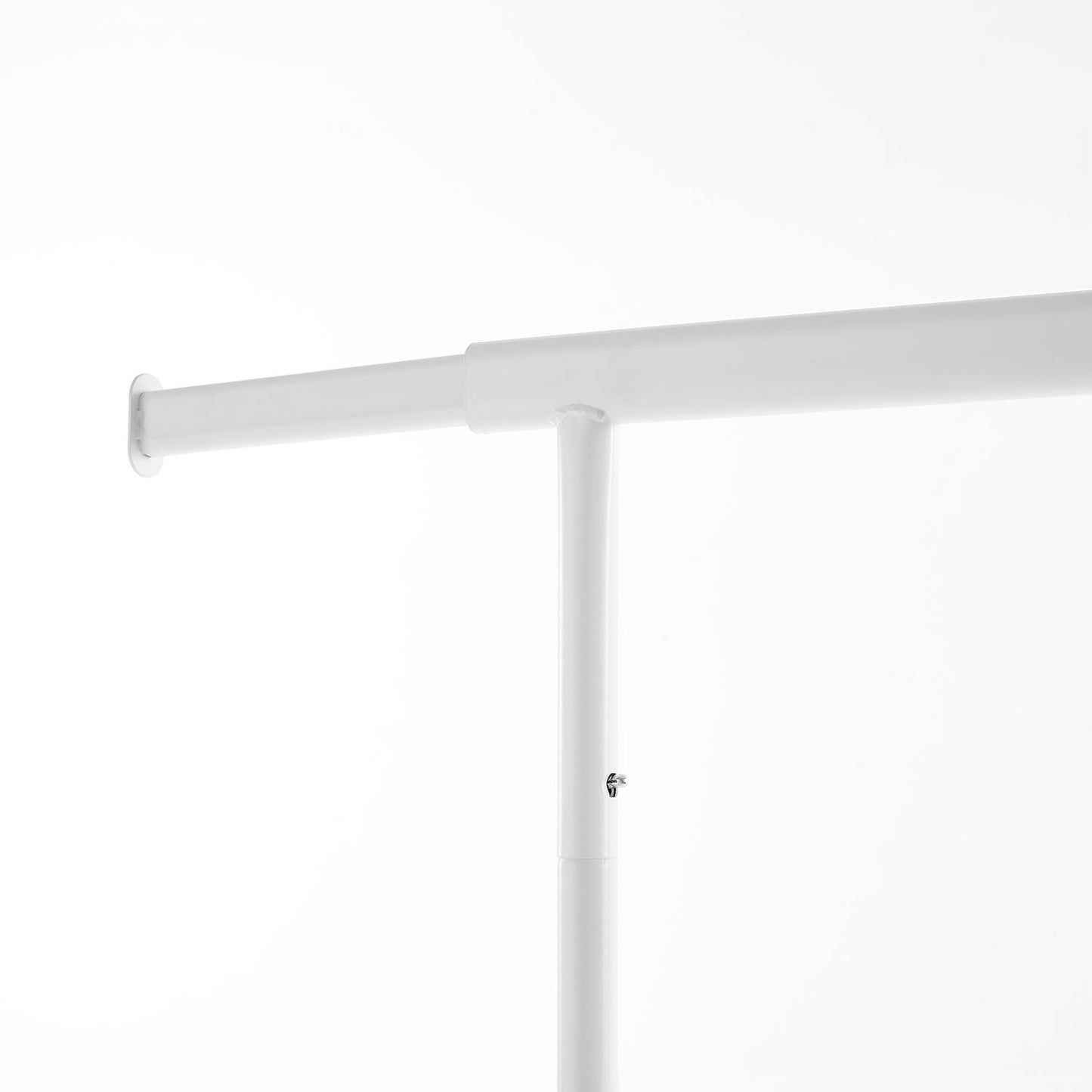 Heavy Duty White Clothes Rail Adjustable Width Height with Shelf, Locking Wheels
