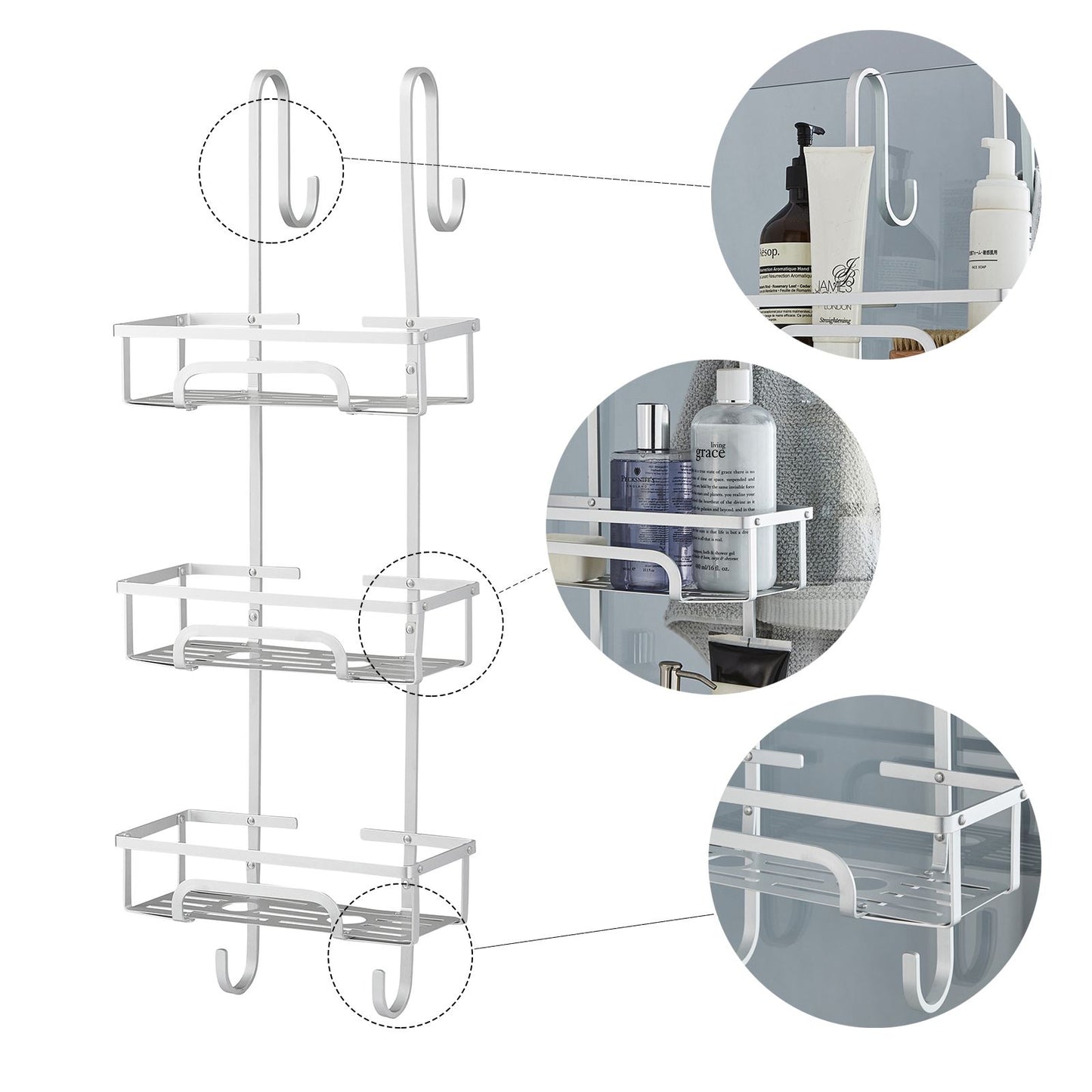 3 Tier Aluminium Over Door Shower Caddy