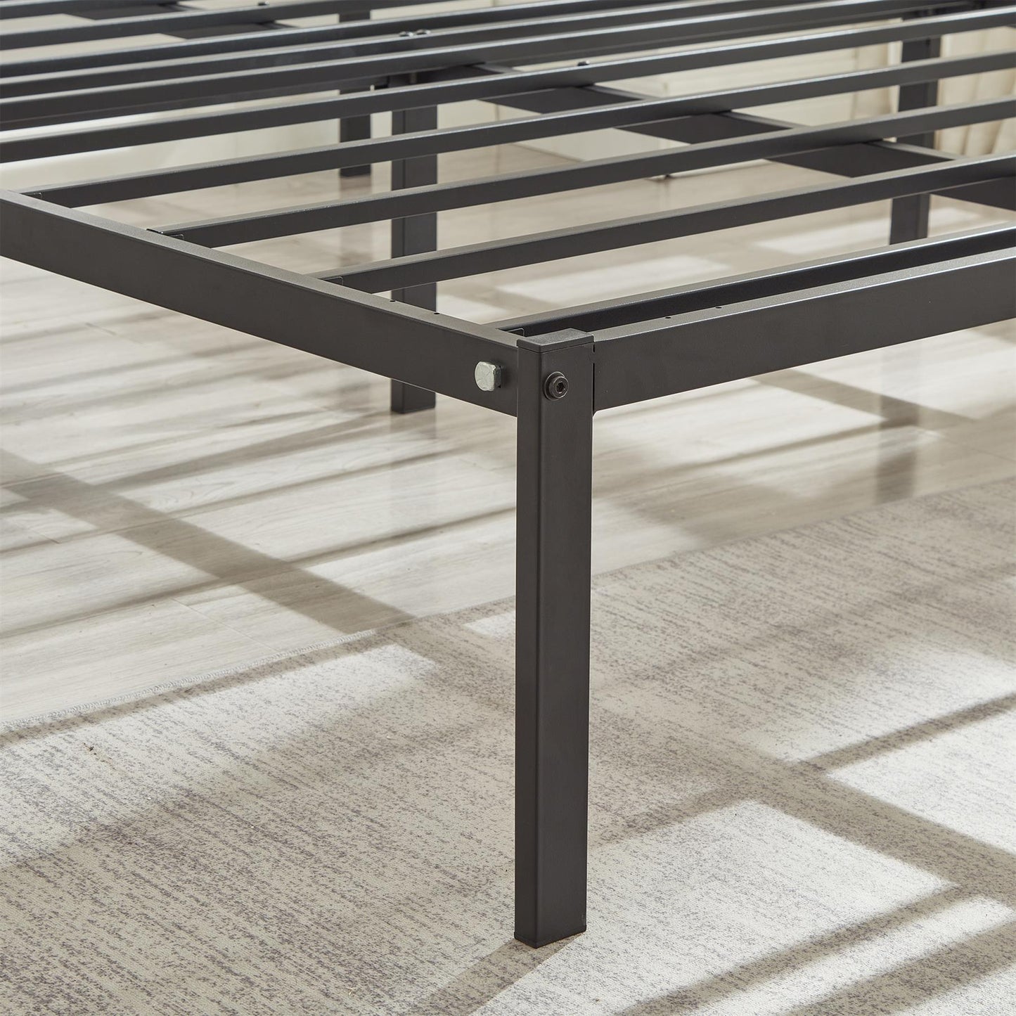 Single Metal Bed Frame Durable Black Powder Coating, 198 x 91 x 40 cm