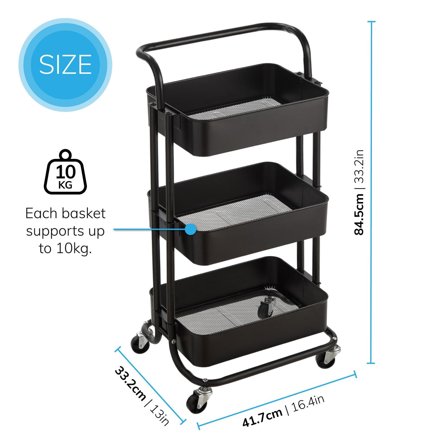 3 Tier Trolley Black