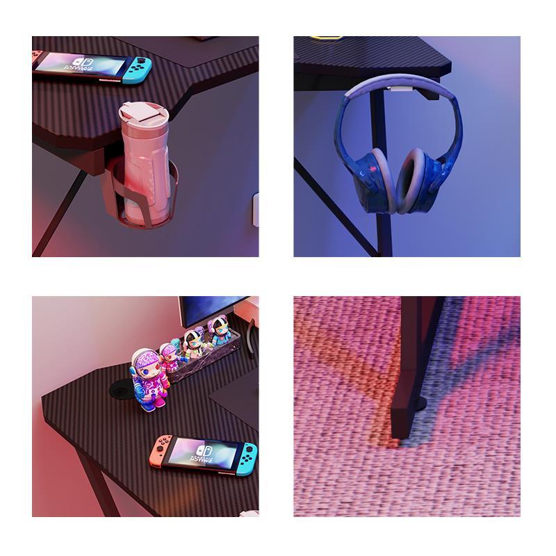 Gaming / Computer Desk with Monitor Stand – Carbon Fibre Top Black – 80cm L x 60 D x 75/91 H