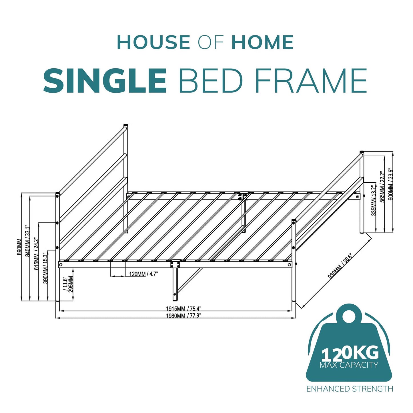 Extra Strong Single Metal Bed Frame Kid Adult Bedroom Silver Easy Assembly