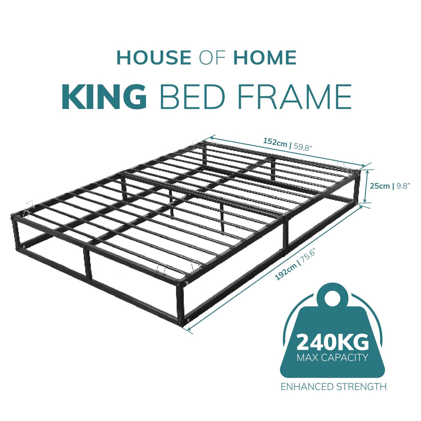 King Bed Frame Extra Strong Platform Metal Frame Bedroom Easy Build